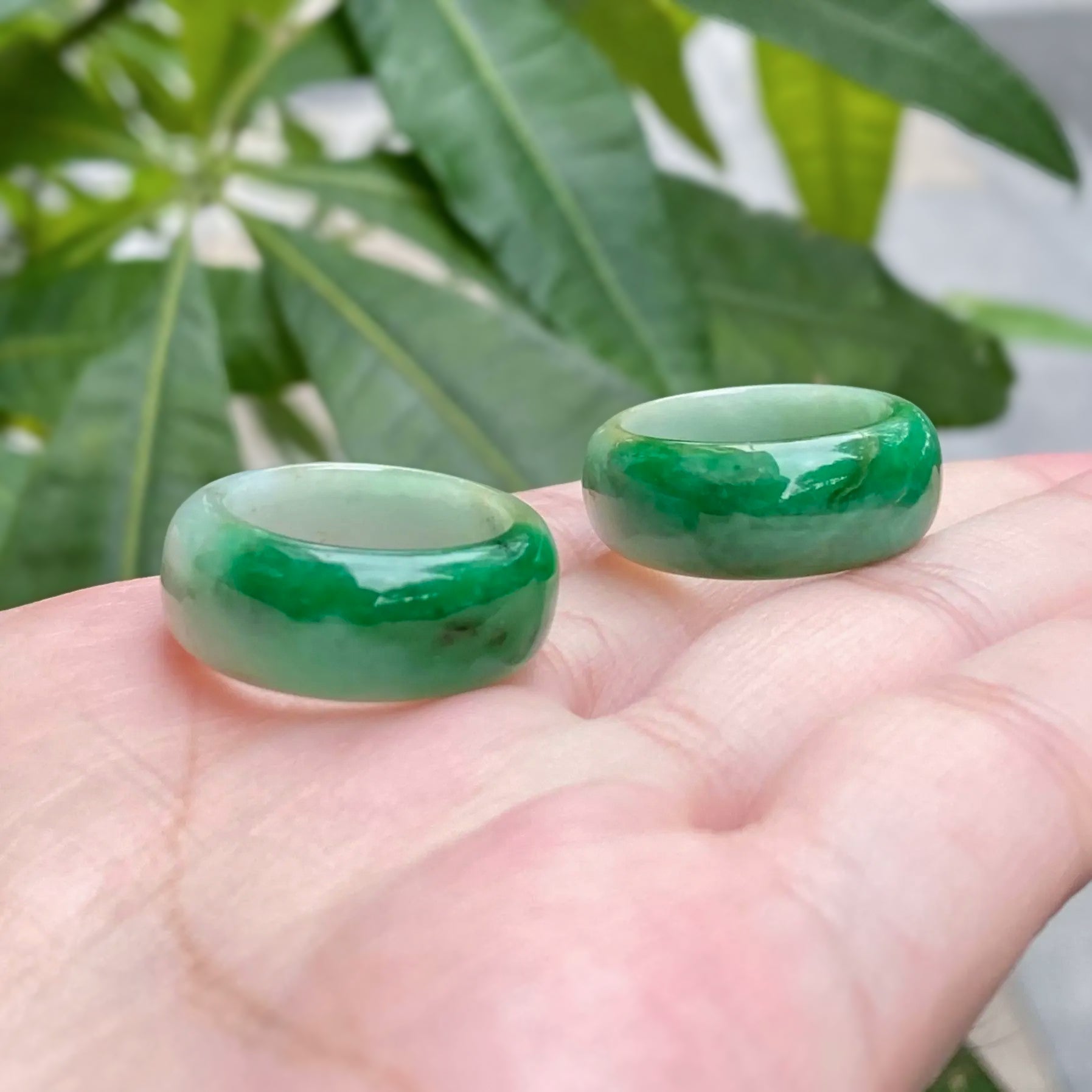 Size 8.25 & 9.25 Natural Type-A Burmese Imperial Green Jade Band Ring