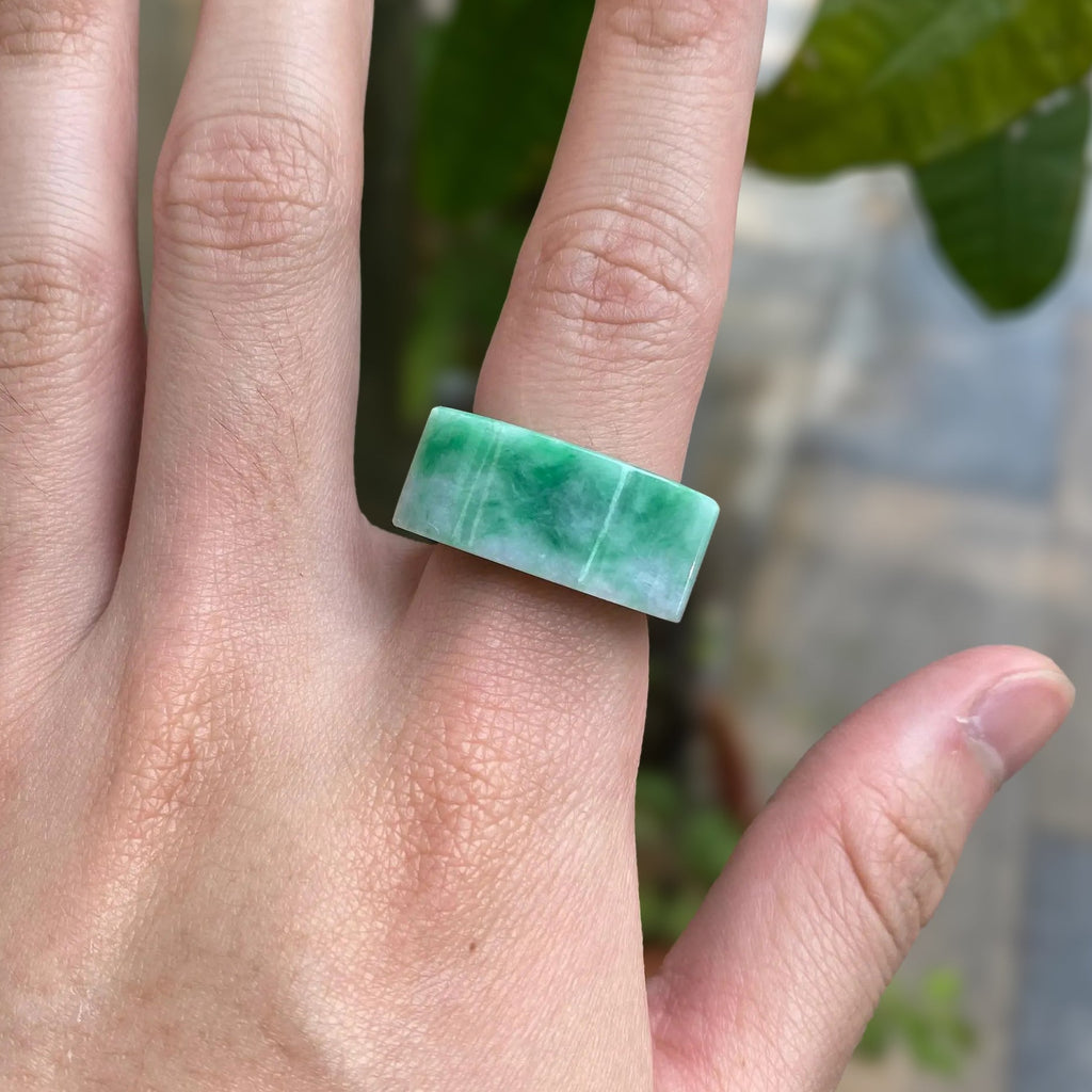 Green Jade Saddle Ring - Size US 9.25, Smooth Bright Green, Minimalist Elegance