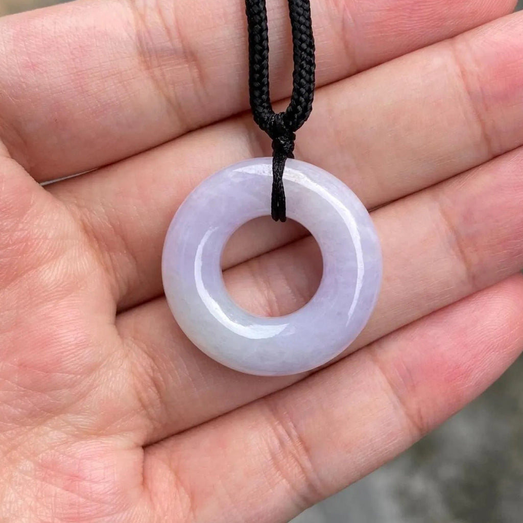 Purple Jade Round Donut Pendant 27mm - Calming Gemstone