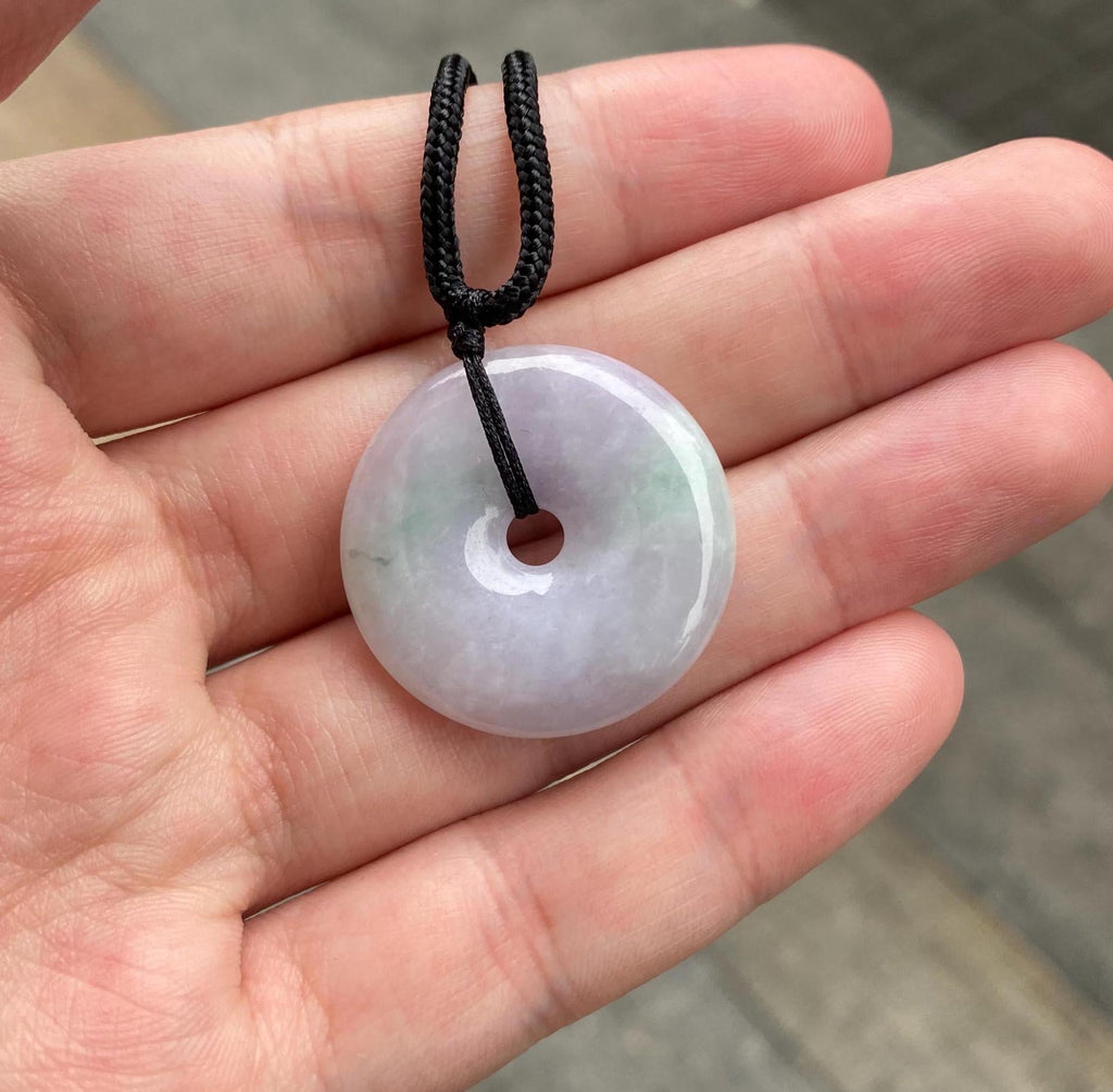 Exquisite Purple & Green Round Jade Disc Pendant – Natural Burmese Jadeite
