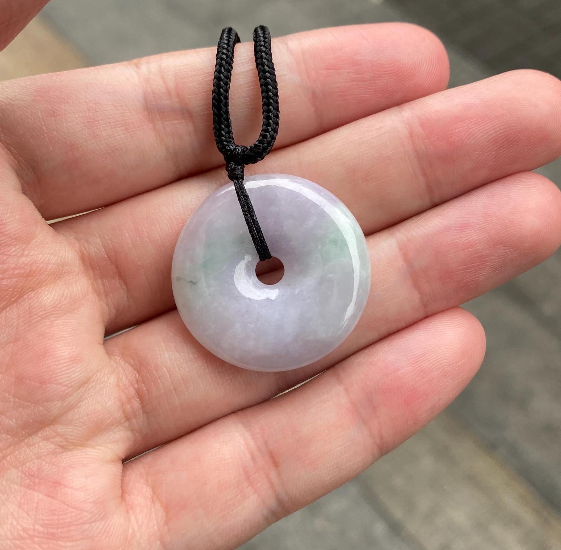 Exquisite Purple & Green Round Jade Disc Pendant – Natural Burmese Jadeite
