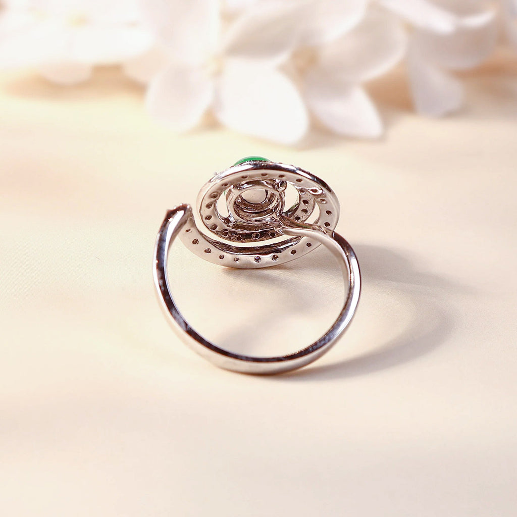 Gransky 18K White Gold Apple Green Jadeite Diamonds Ring