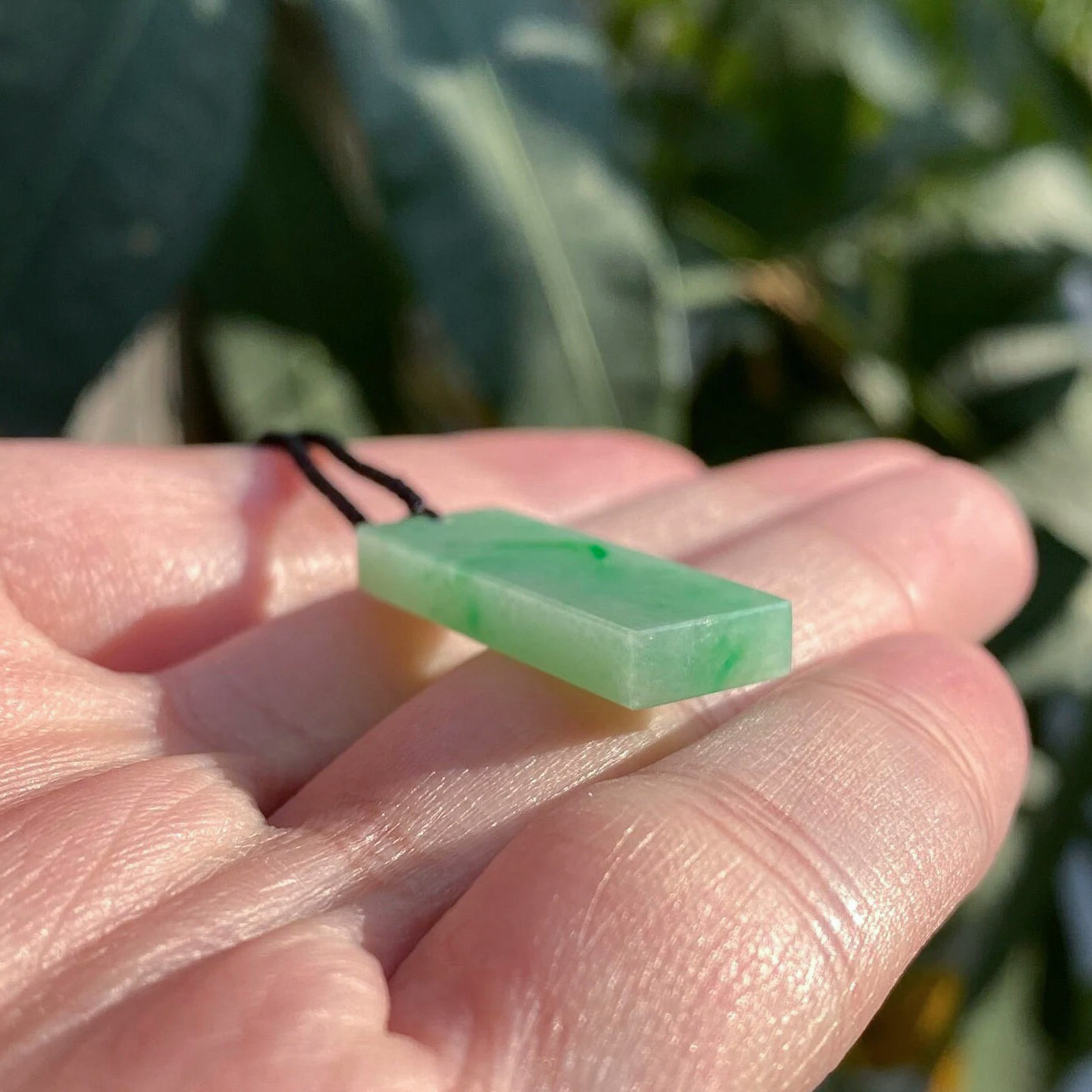 Handcrafted Rectangular Jade Block Pendant – Apple Green Elegance