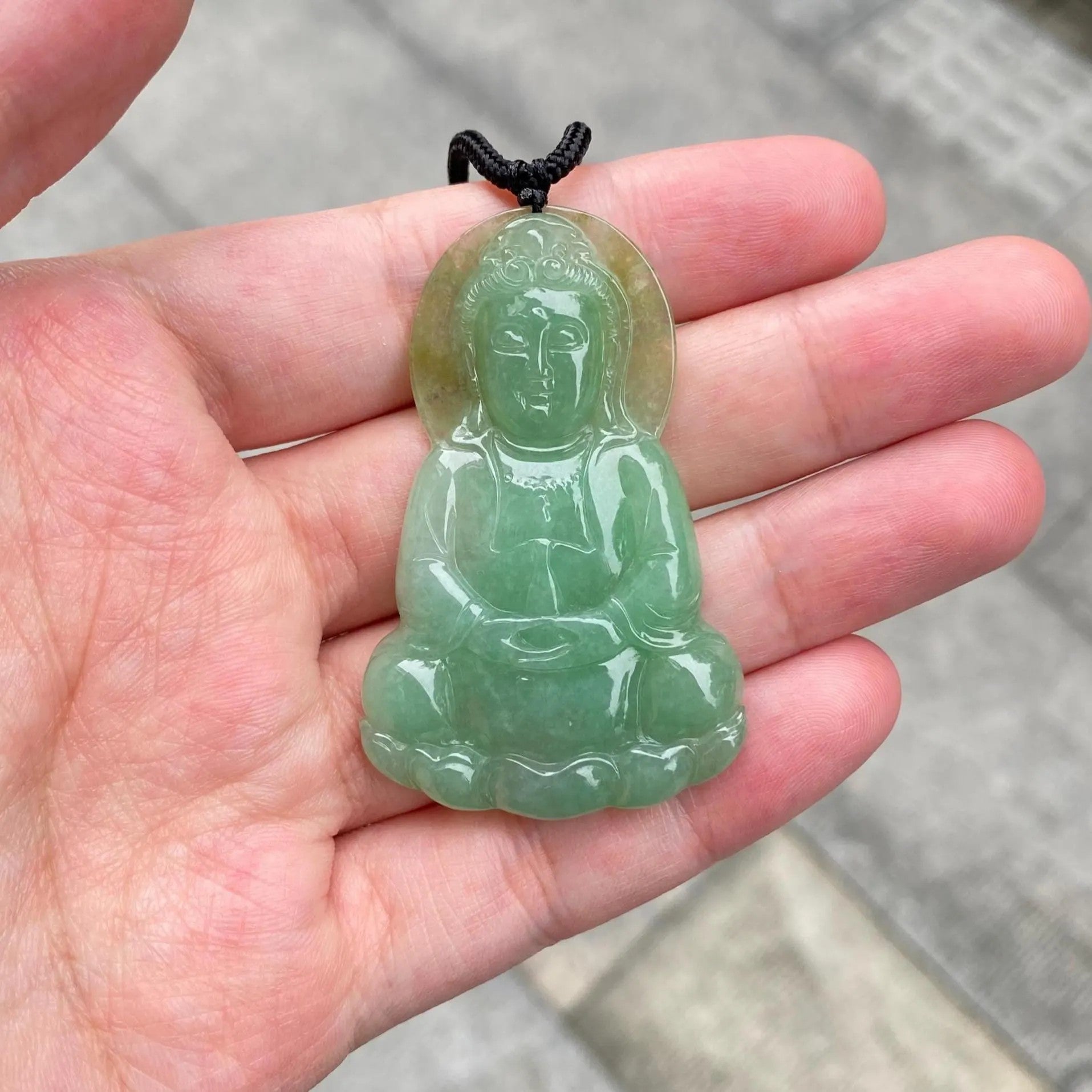 GuanYin Brownish Green Jade Pendant Necklace
