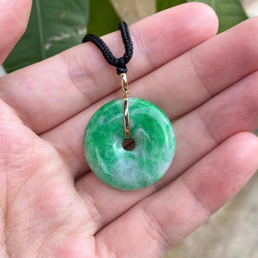 Bright Green Round Disc Jadeite Pendant with 18K Yellow Gold Bail – Natural Type-A Jadeite