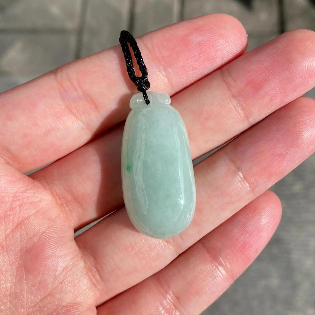 Gransky Handmade Carved Melon Smooth Green Jade Pendant