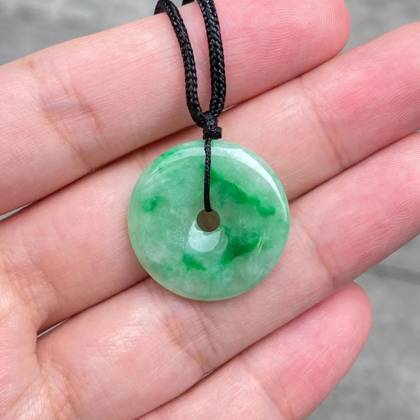 Bright Apple Green Jade Disc Pendant Necklace - Natural Grade A Jade