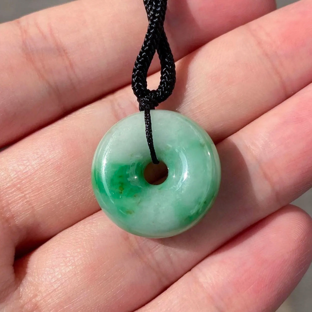 Bright Green Burmese Jade Donut Disc Pendant