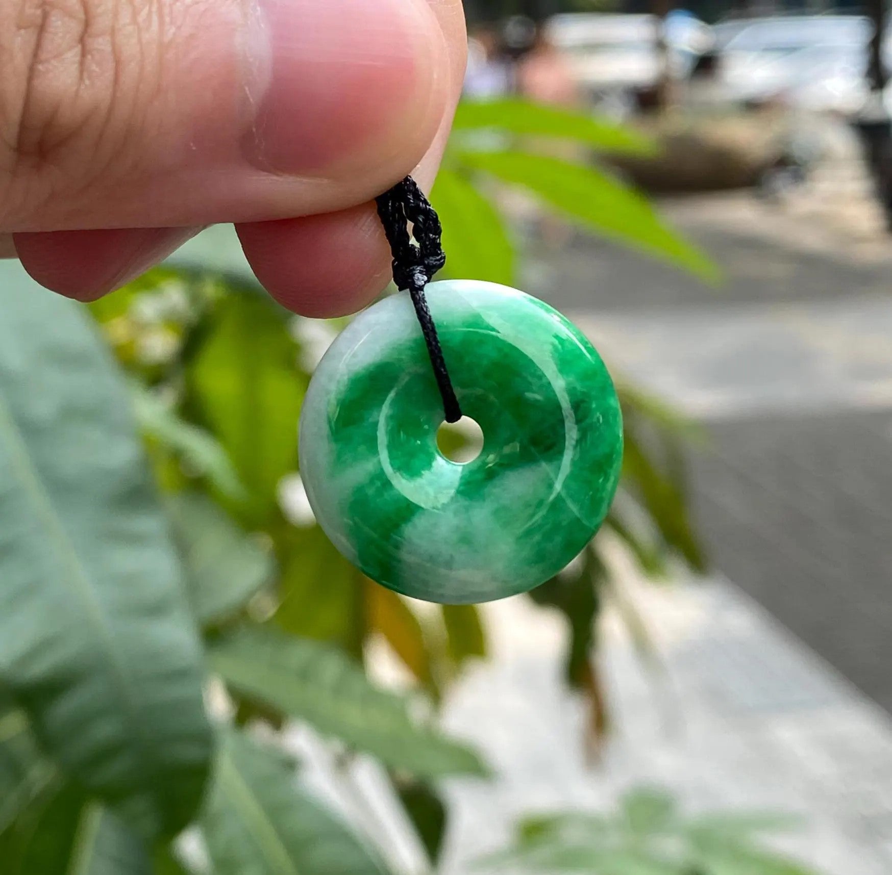 Delicate Green Round Disc Jade Pendant - 22.2mm Width Adjustable Cord