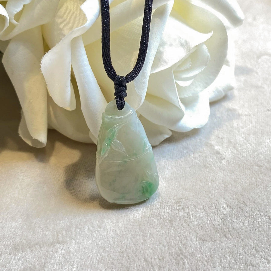 Delicate Green and Brown Jade Carved Bamboo Pendant