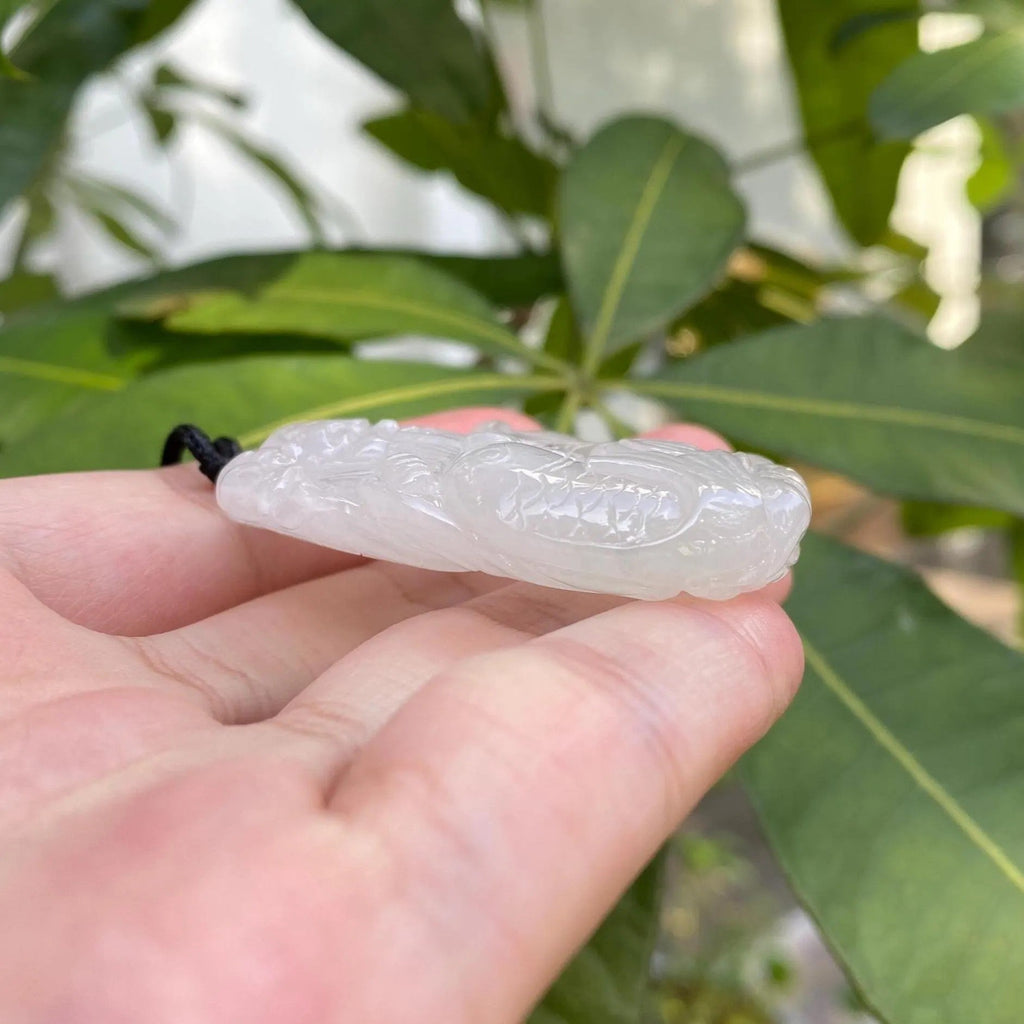 White Burmese Jadeite Shou Xing Pendant - God of Longevity Carving