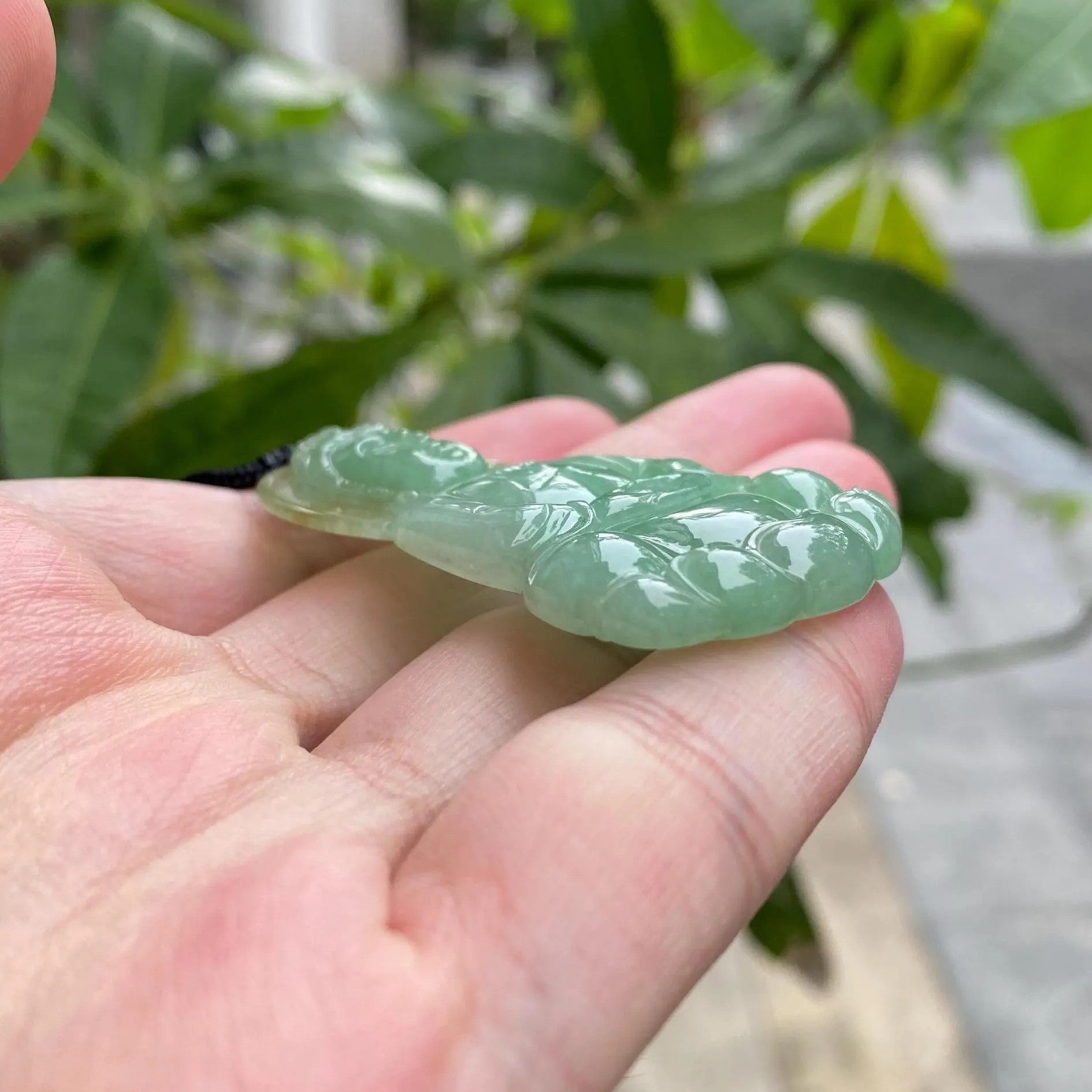 GuanYin Brownish Green Jade Pendant Necklace