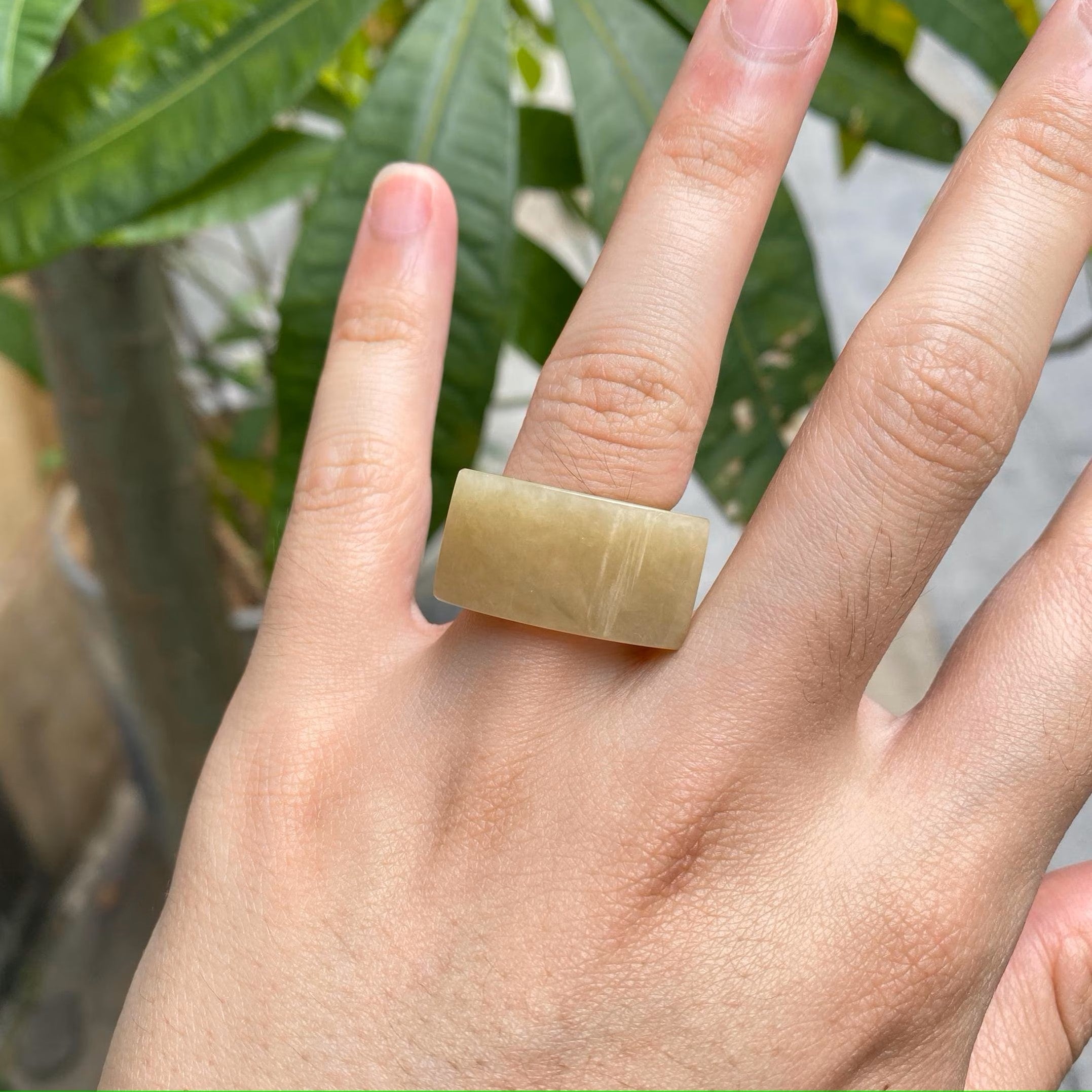 Brown Wide Band Jade Ring - Size US 8, Smooth Vibrant Brown, Minimalist Elegance