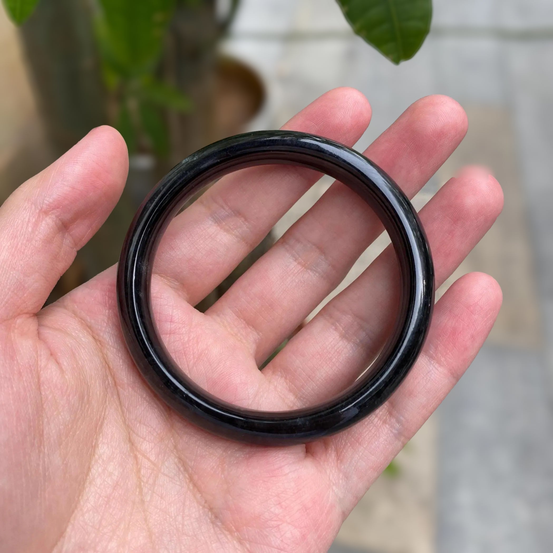 57.5mm Natural Black Burmese Jadeite Bangle Bracelet –  Flat Jade Bangle