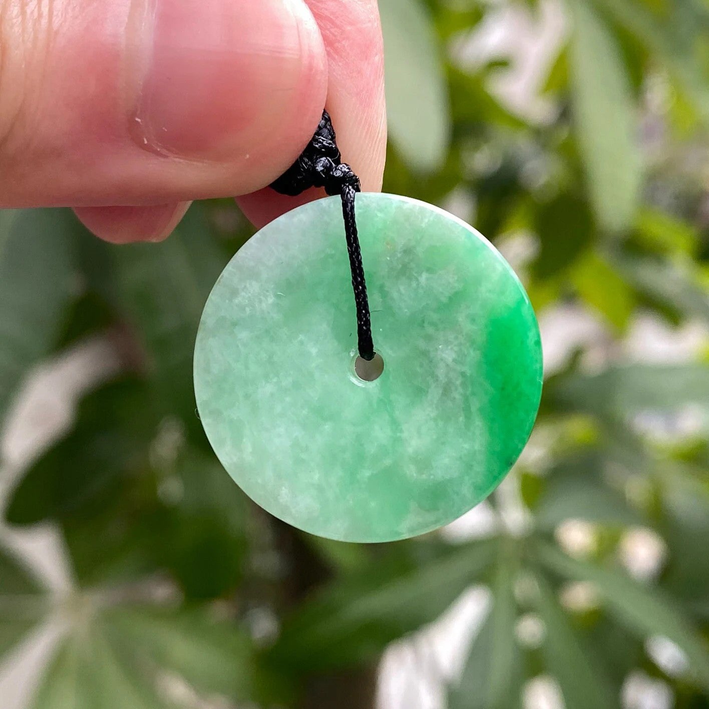 Green Jade Round Donut Pendant 24.1mm - Calming Gemstone