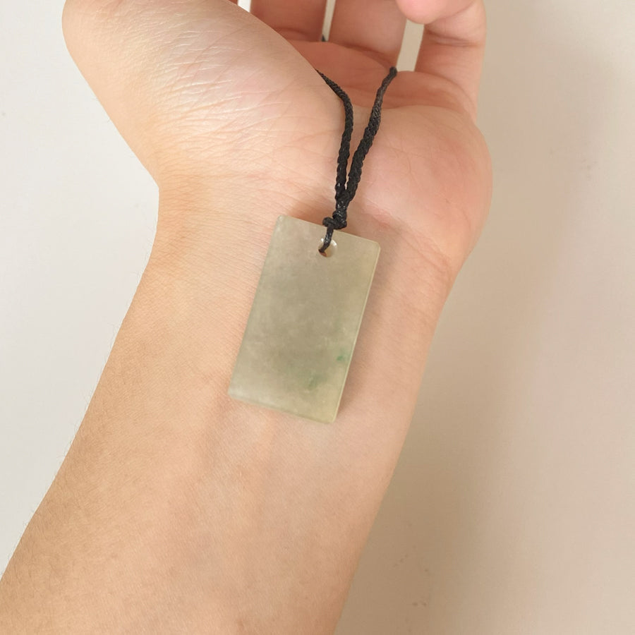 Green and Brown Jade Block Pendant Necklace