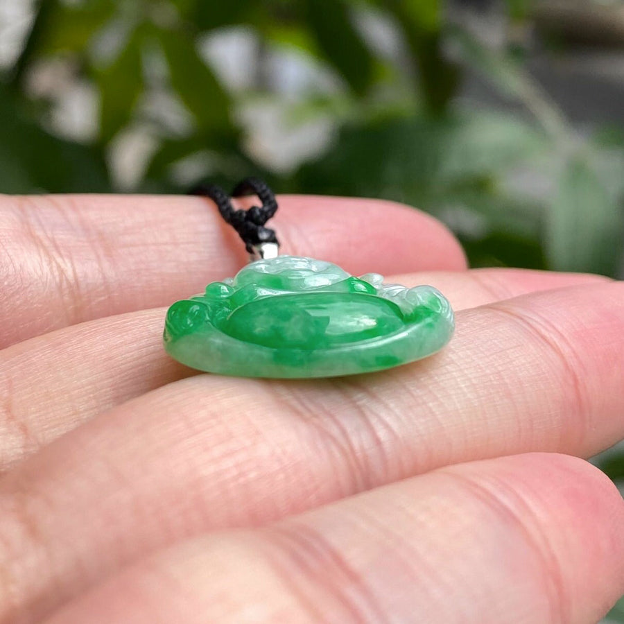 Green Jade Buddha Pendant with 18k Gold Bail - Symbol of Peace and Serenity
