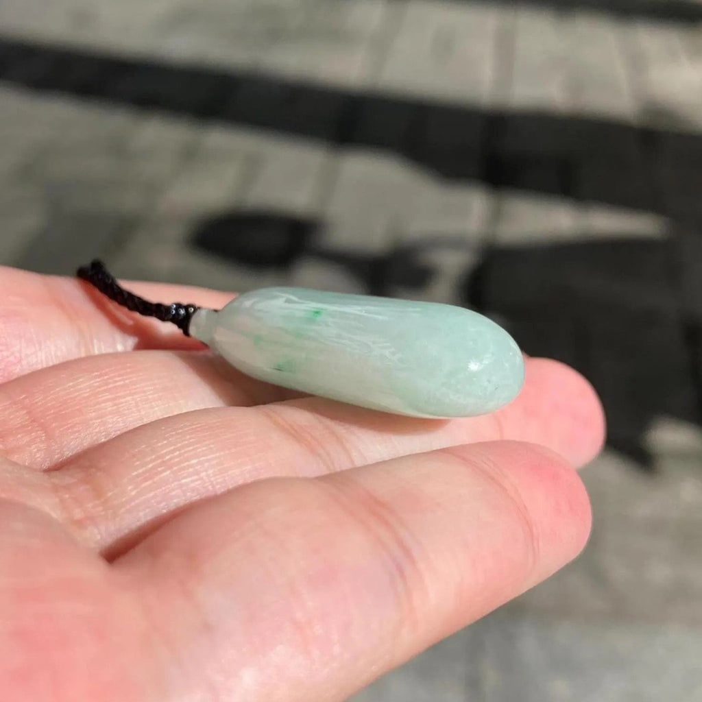 Gransky Handmade Carved Melon Smooth Green Jade Pendant