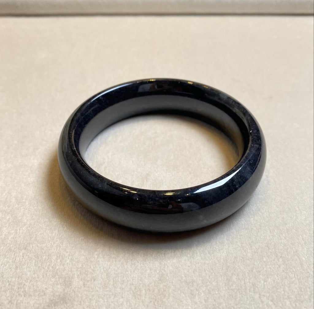 56mm Natural Black Jade Bangle Bracelet - Type-A Burmese Jadeite