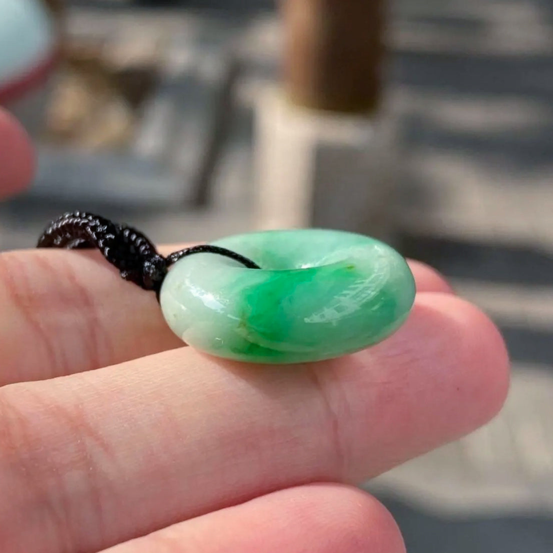 Bright Green Burmese Jade Donut Disc Pendant