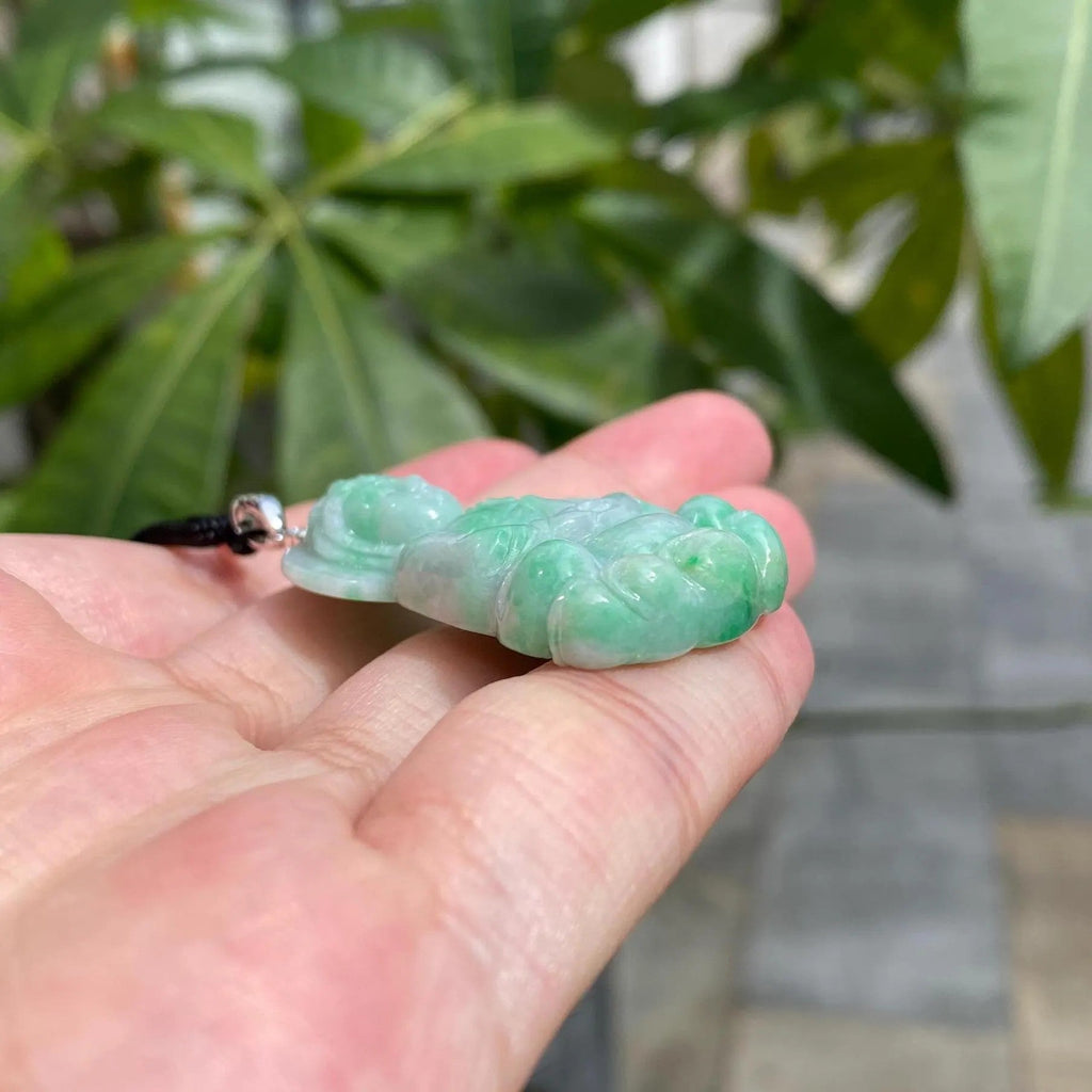 GuanYin Green Jade Pendant 18k White Gold and Diamonds