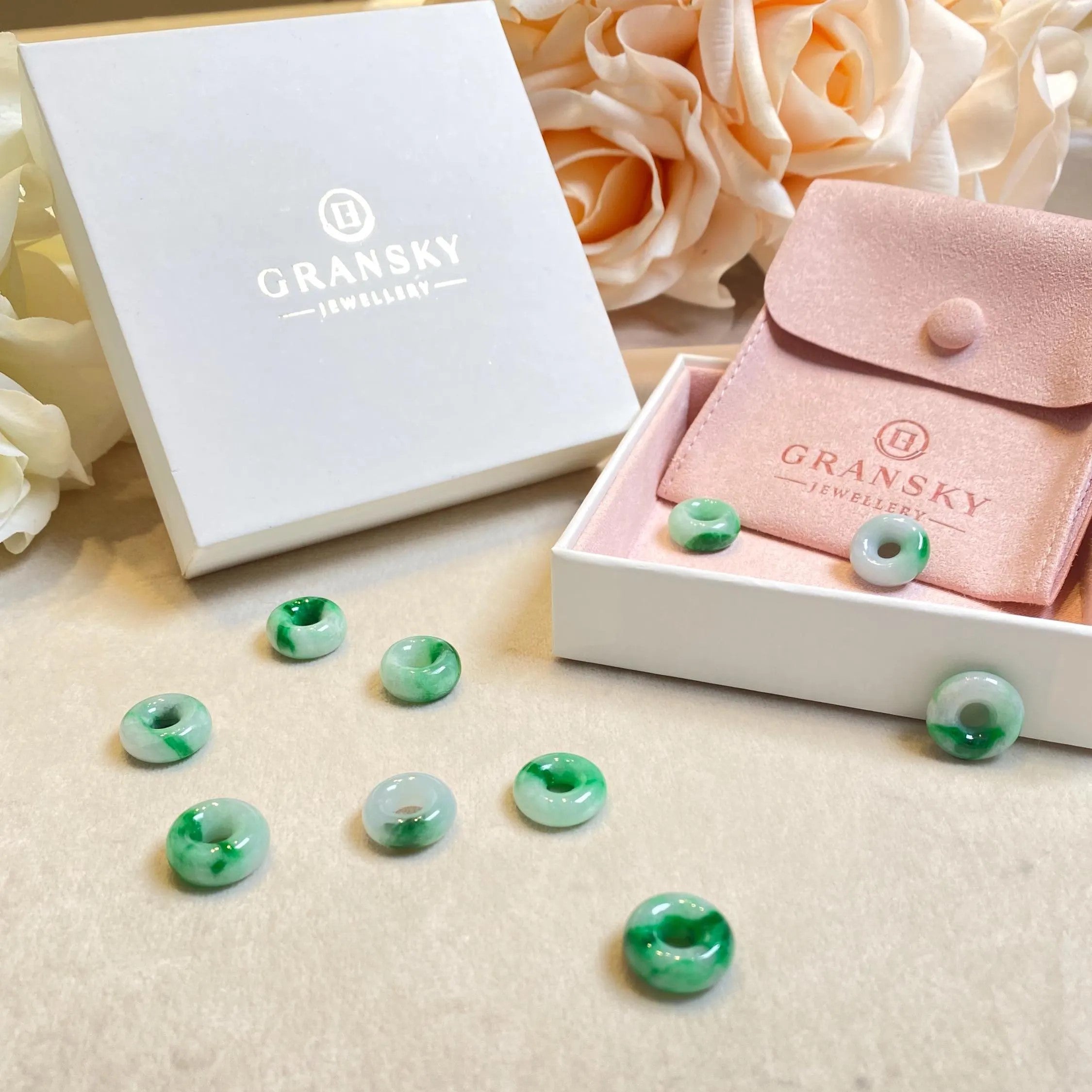 Bright Green Jade Gemstone Beads Donut Shape Loose Beaded DIY