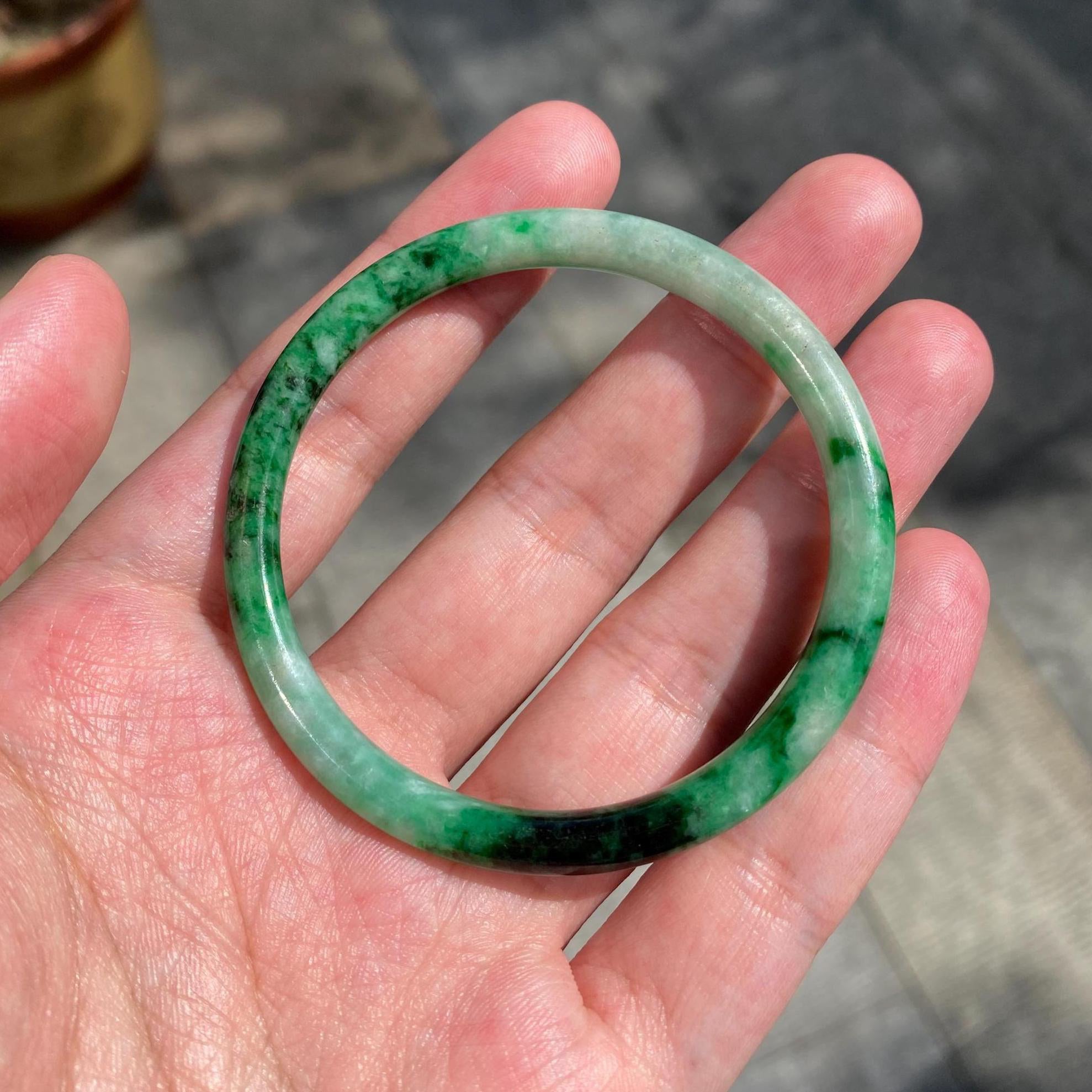 54mm Green Color Jadeite Bangle – Untreated Natural Green Burmese Jadeite