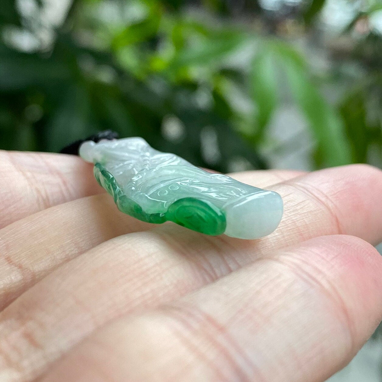 Natural Gradient Green Burmese Jadeite Bamboo Pendant