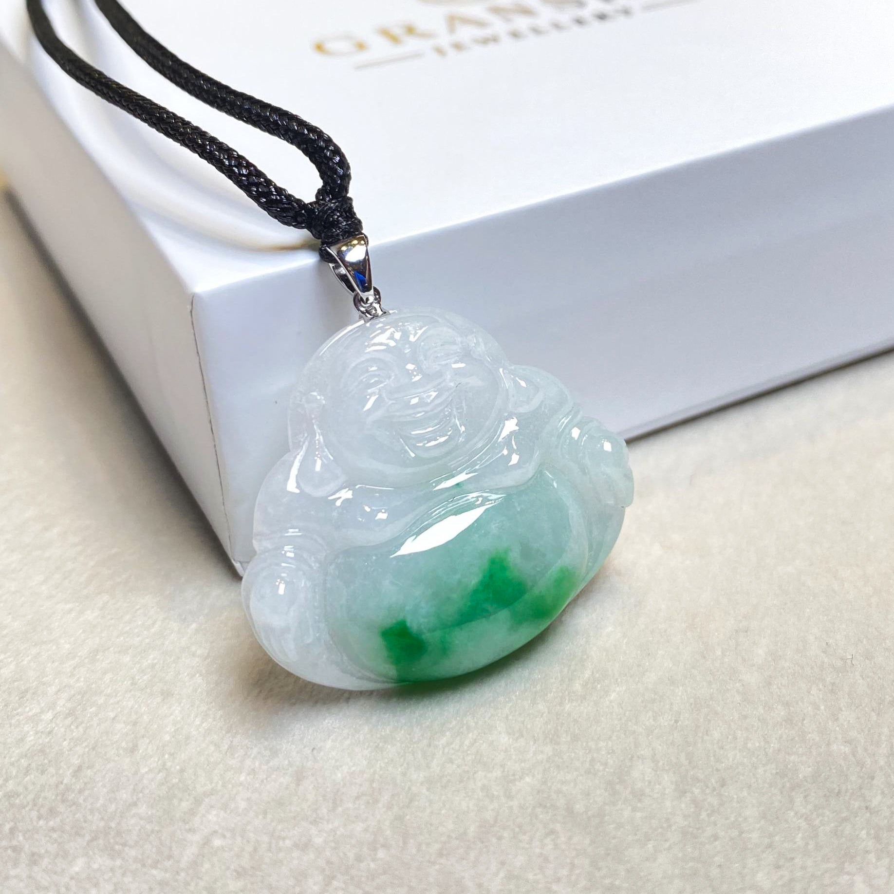 Green Jade Buddha Pendant with 18k Gold Bail - Symbol of Peace and Serenity