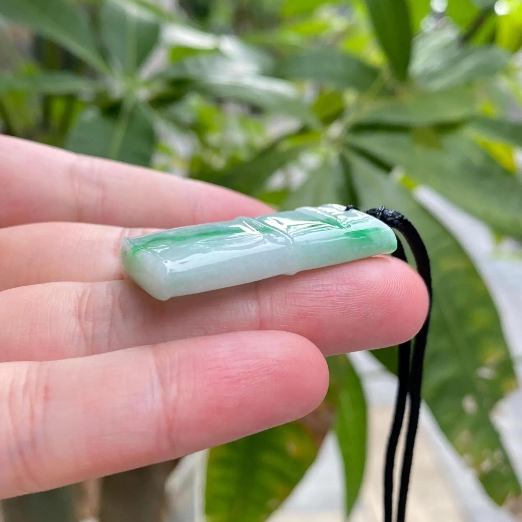Natural Gradient Green Burmese Jadeite Bamboo Pendant