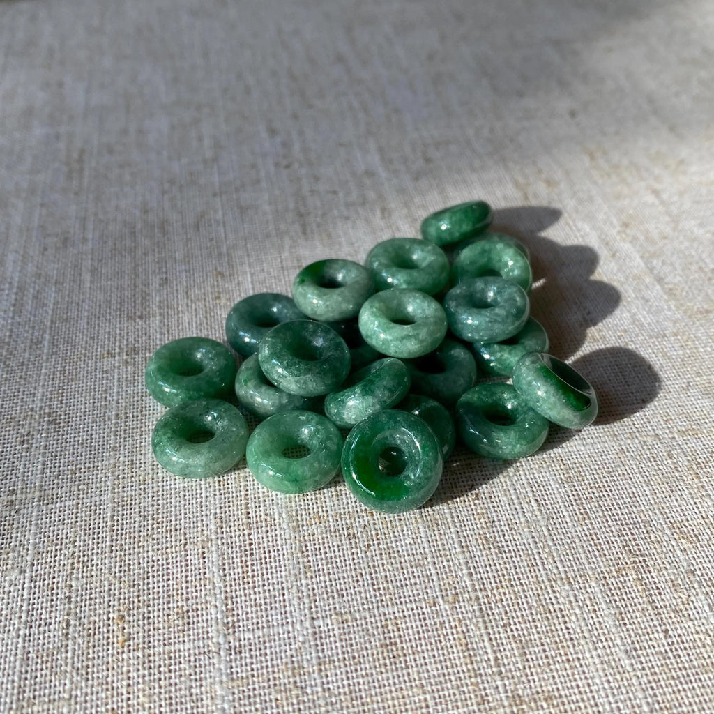 Intense Green Jade Gemstone Beads Donut Shape Loose Beaded DIY