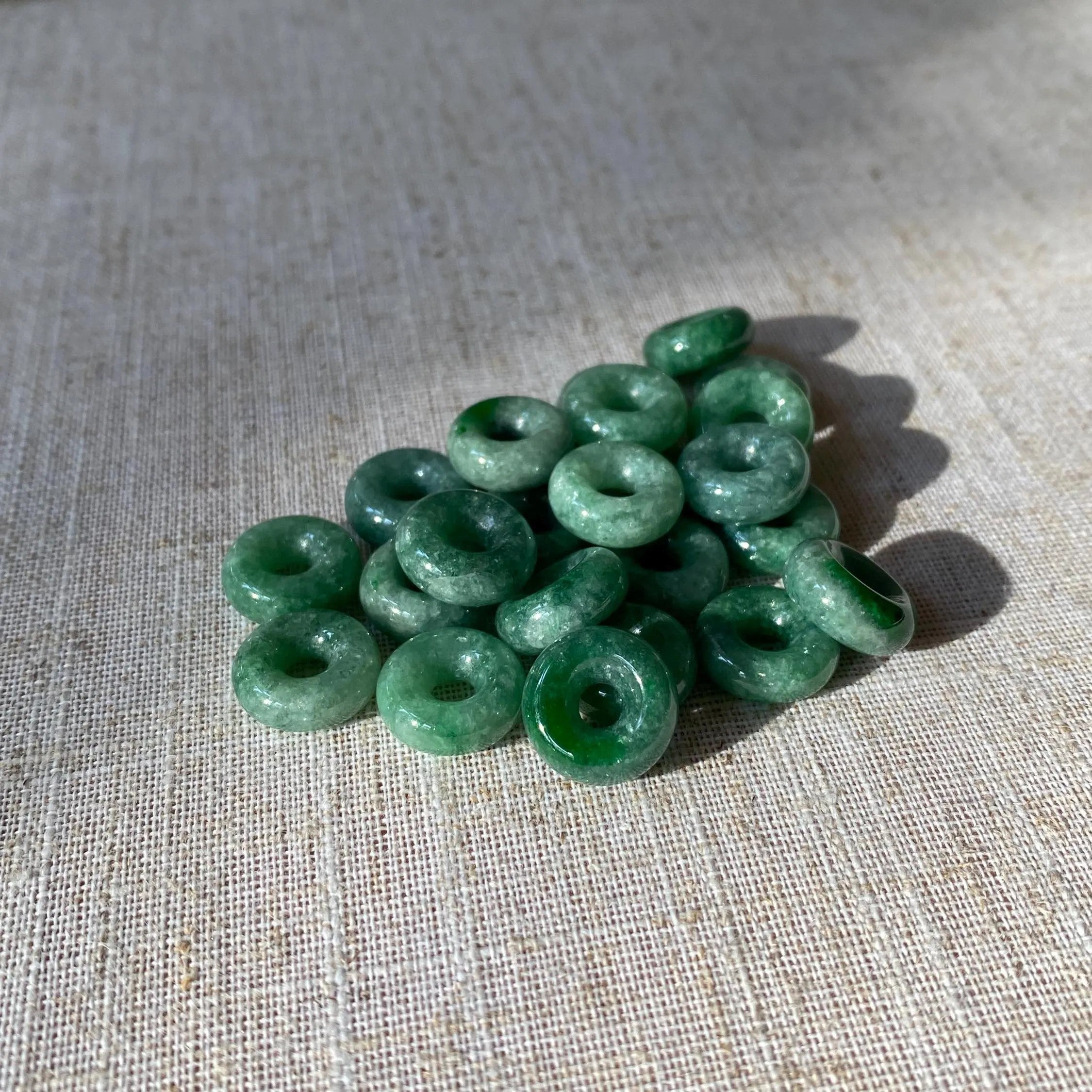 Intense Green Jade Gemstone Beads Donut Shape Loose Beaded DIY