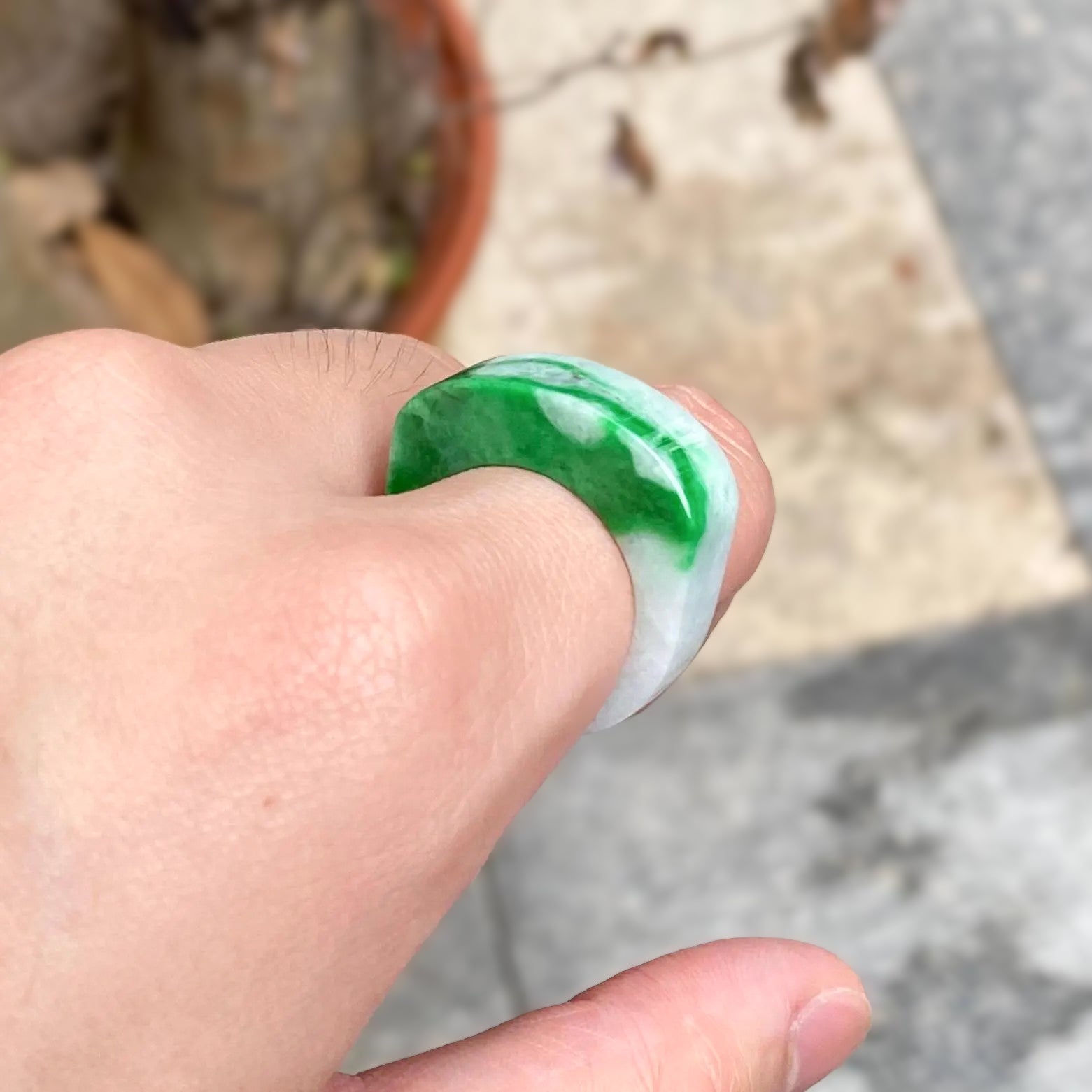 Size 9.25 Natural Type-A Burmese Imperial Green Jade Band Ring