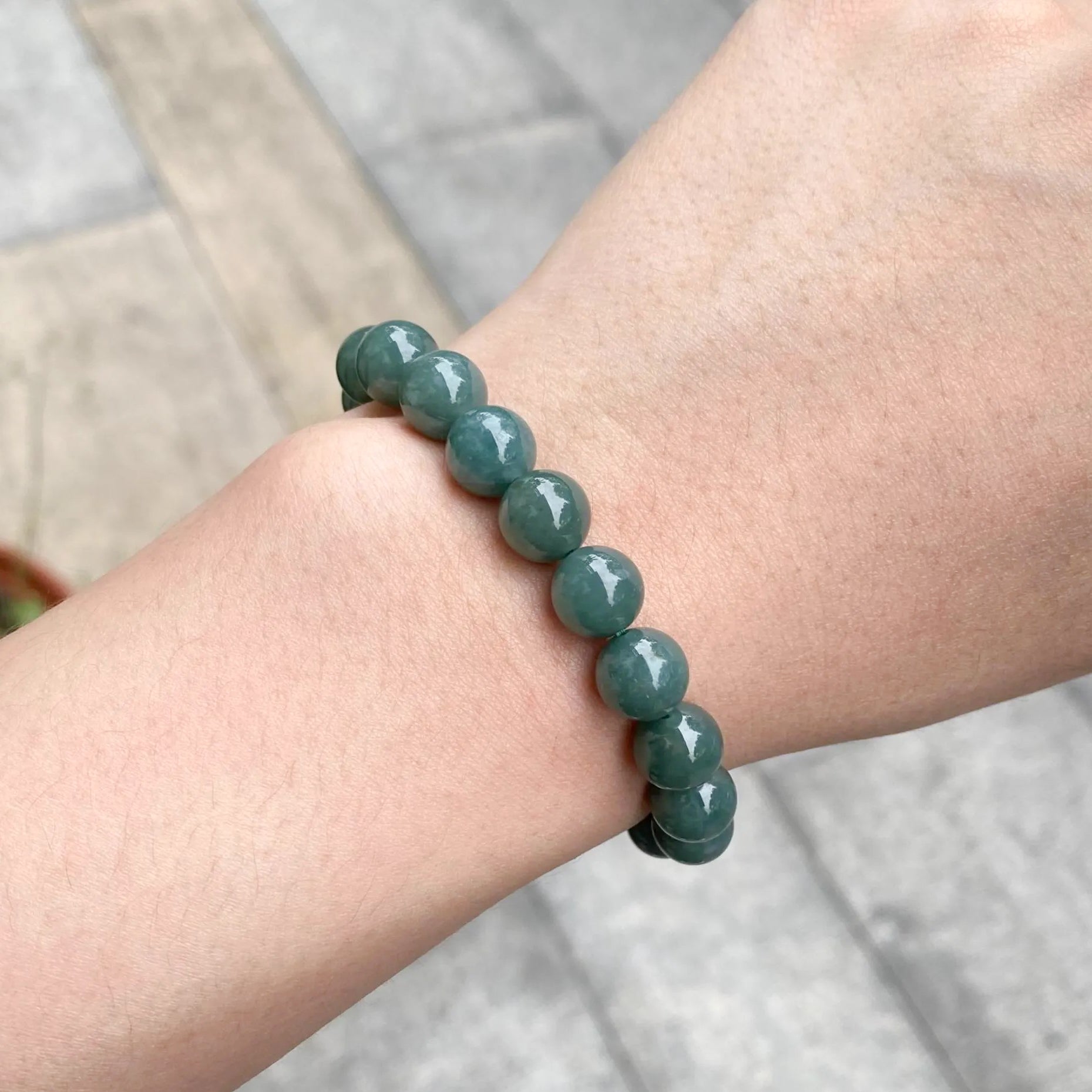 18cm Dark Green Beaded Bracelet, Type-A Burmese Jadeite