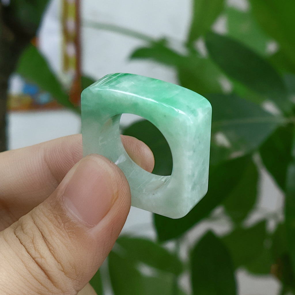 Natural Type A Bright Smooth Green Jadeite Ring US 8.5