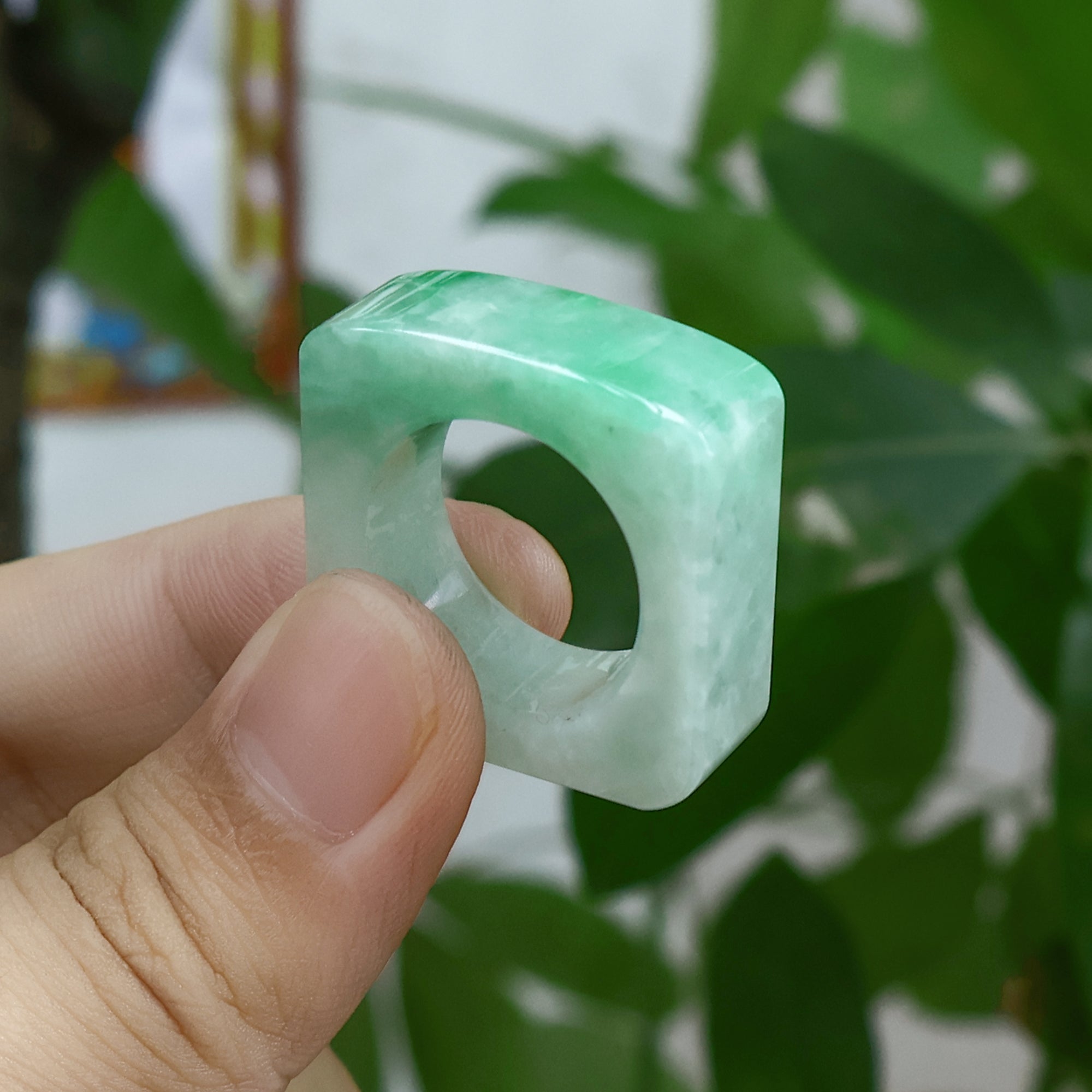 Natural Type A Bright Smooth Green Jadeite Ring US 8.5
