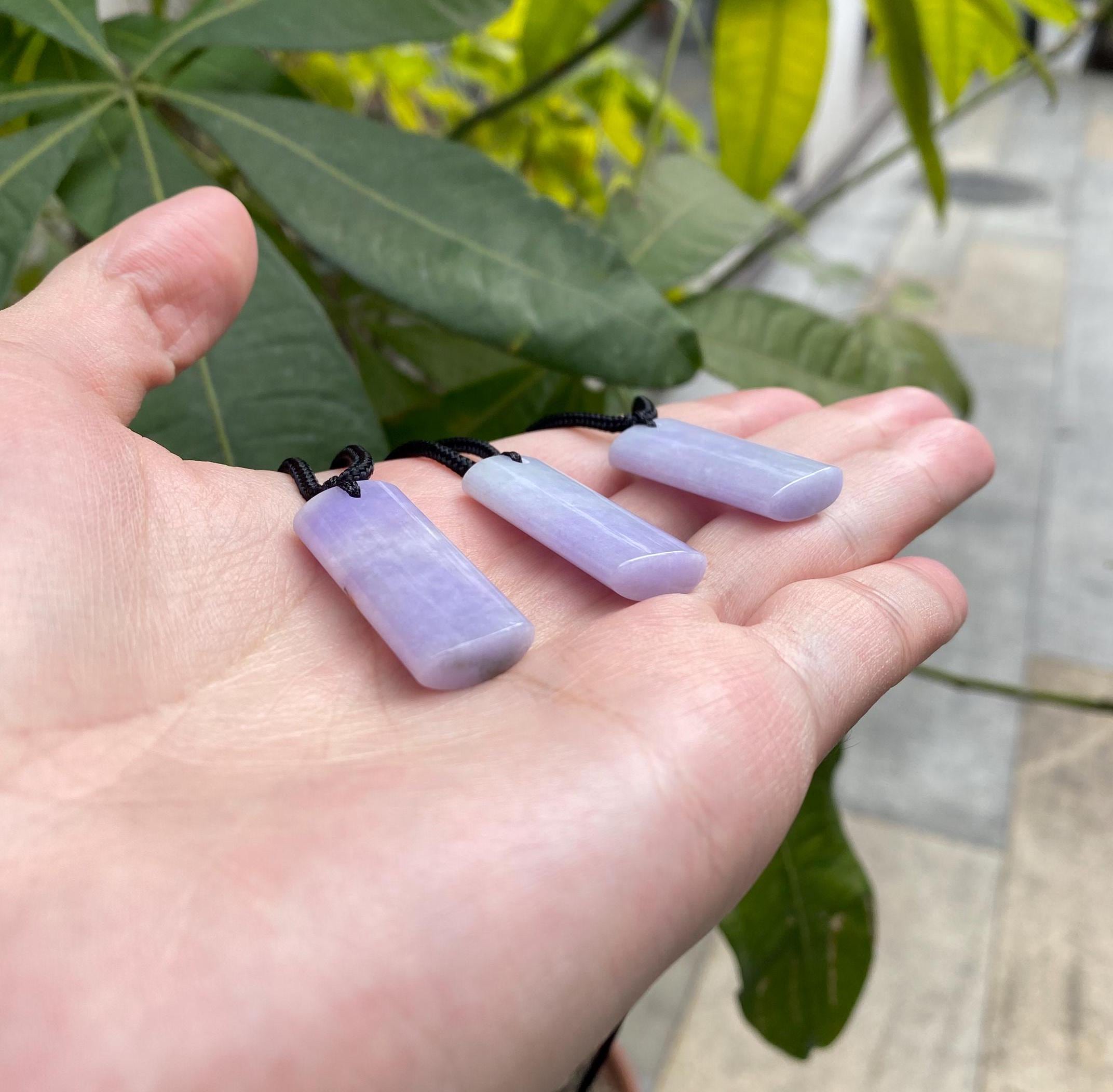 Certified Purple Jade Block Pendant - Natural Intense Lavender