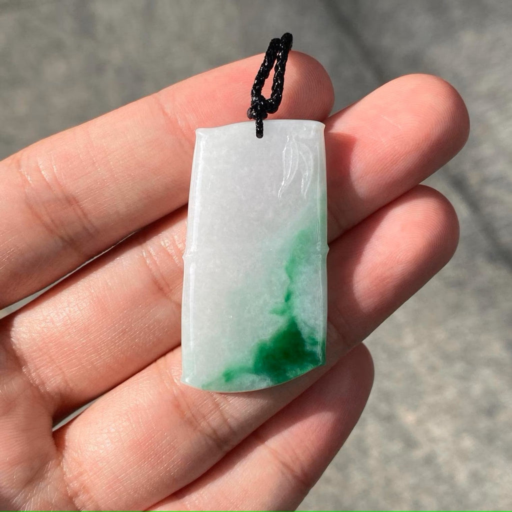 Natural Gradient Green Burmese Jadeite Bamboo Pendant
