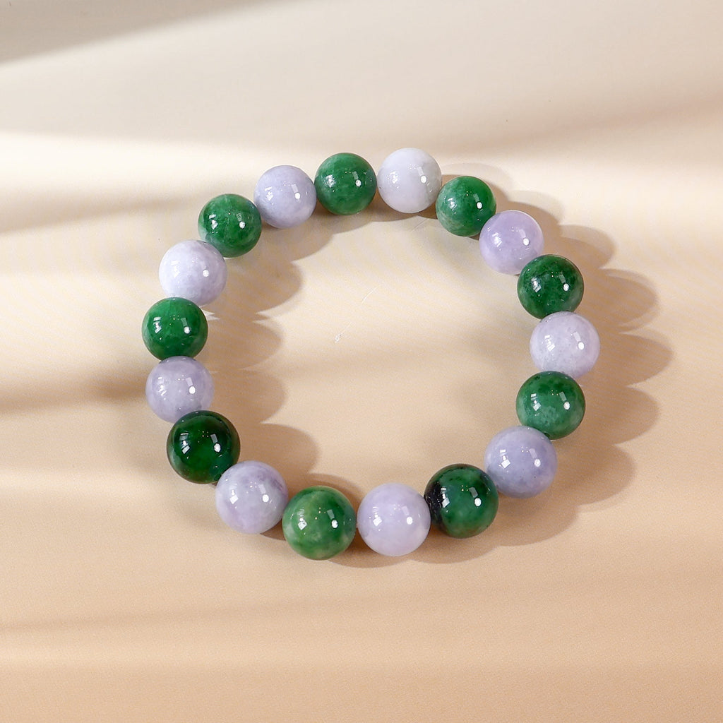 Meditating Beaded Bracelet Intense Green and Purple Jadeite Beads