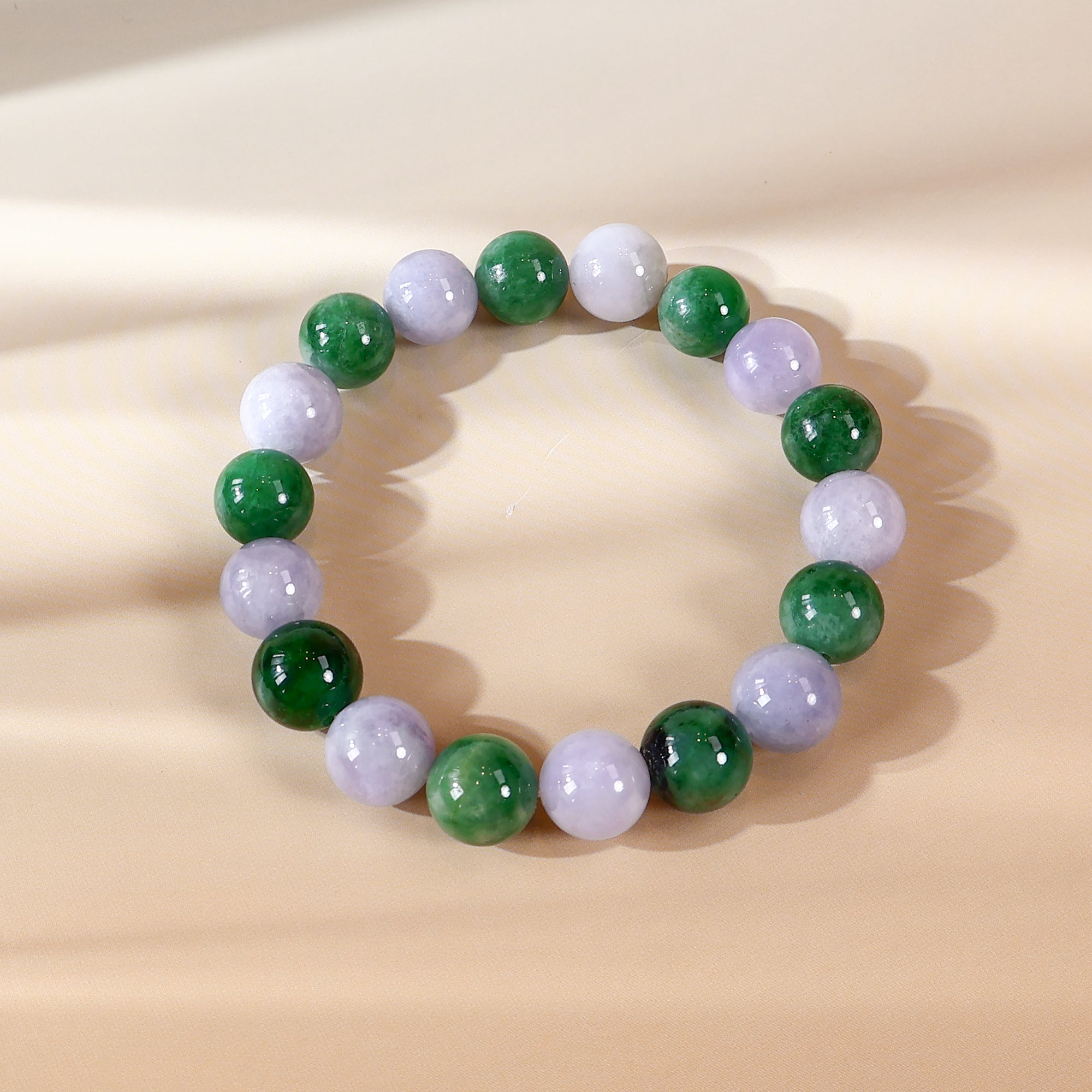 Meditating Beaded Bracelet Intense Green and Purple Jadeite Beads