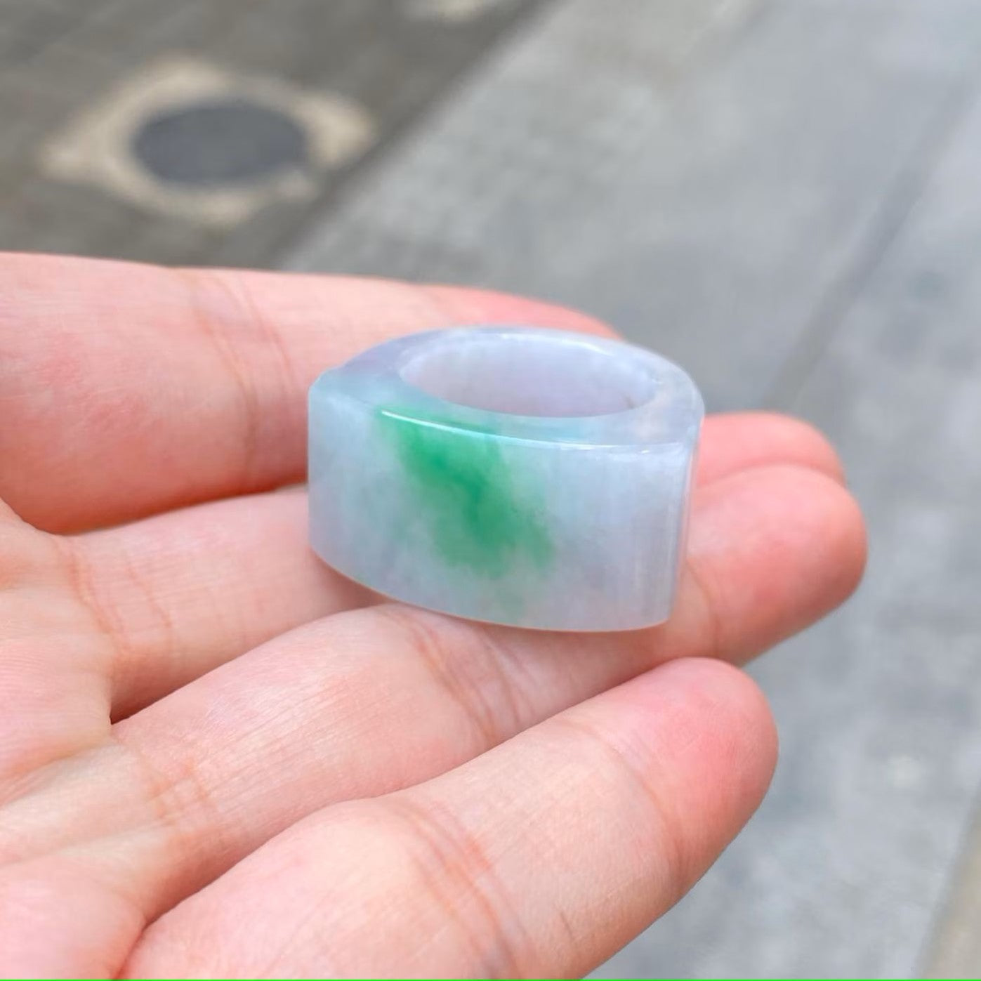 Size 9.25 Natural Type-A Burmese Green Jade Wide Band Saddle Ring