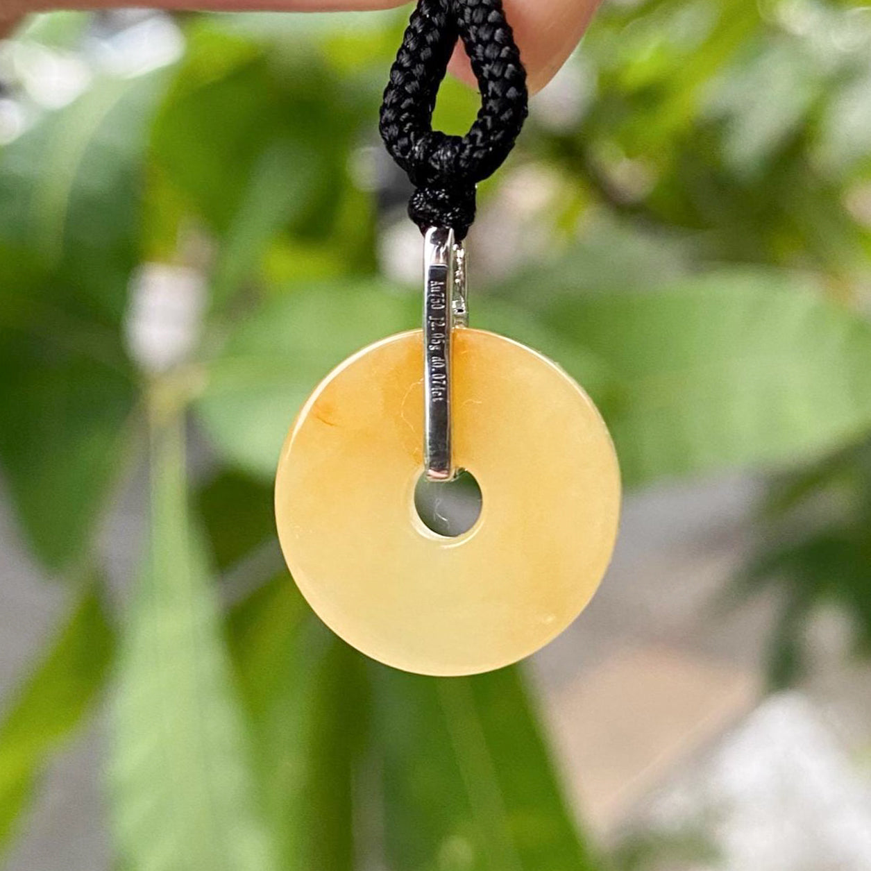 Deep Orange Jade Donut Pendant Necklace in 18K White Gold with Diamonds