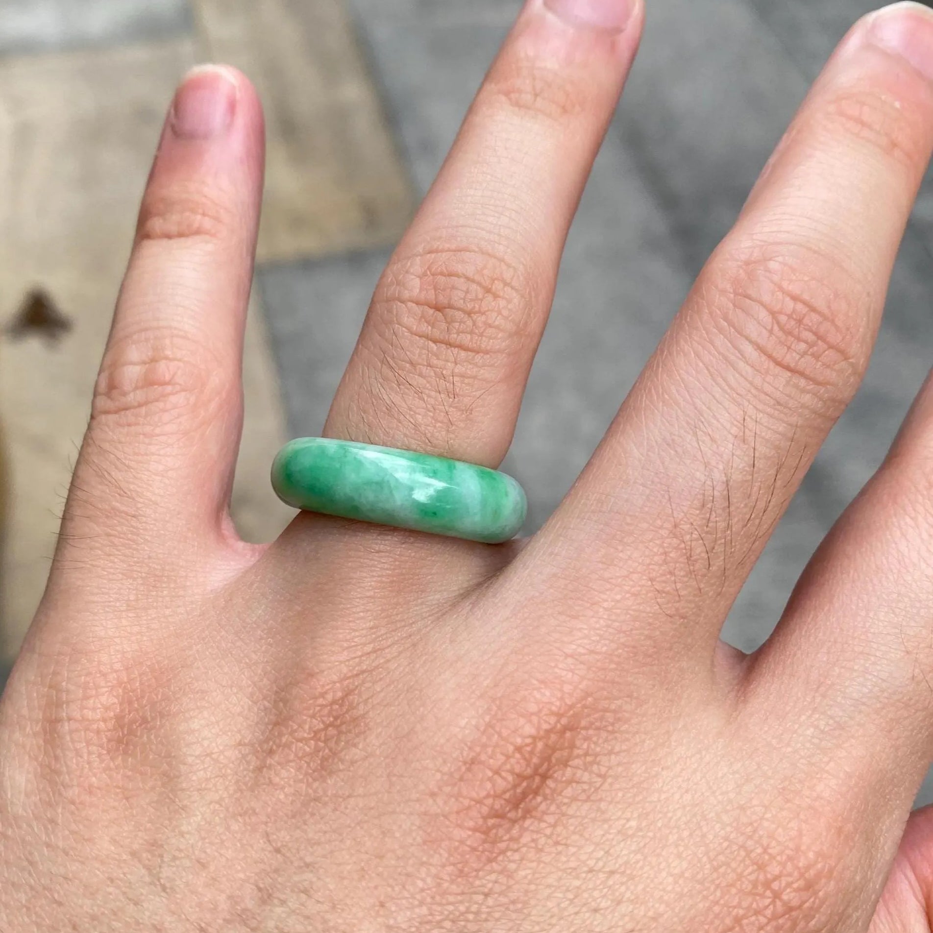 Size 8 Natural Type-A Burmese Imperial Green Jade Band Ring