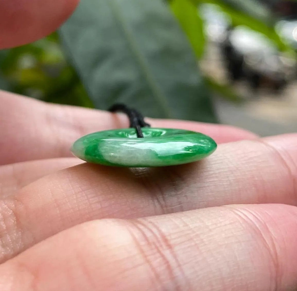 Delicate Green Round Disc Jade Pendant - 22.2mm Width Adjustable Cord