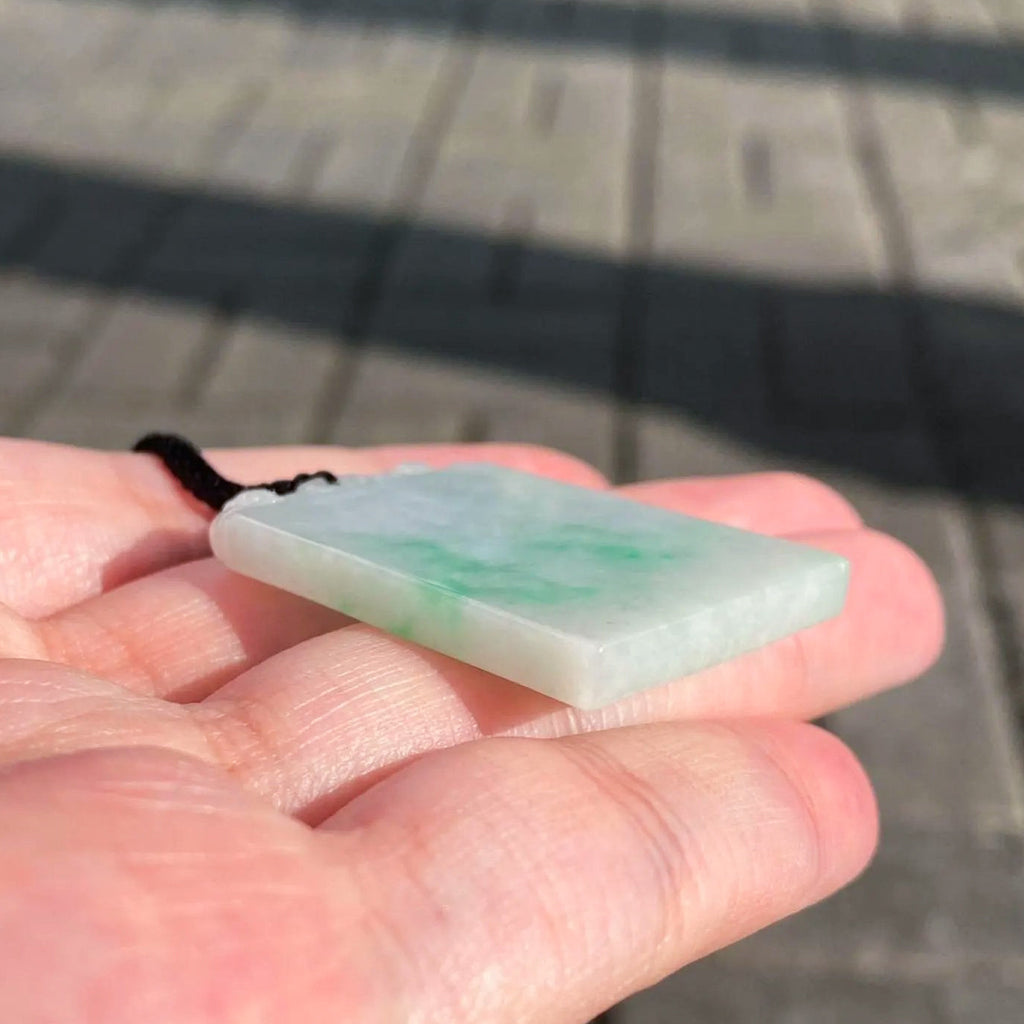 Gransky Handmade Smooth Green Carved Jade Block Pendant