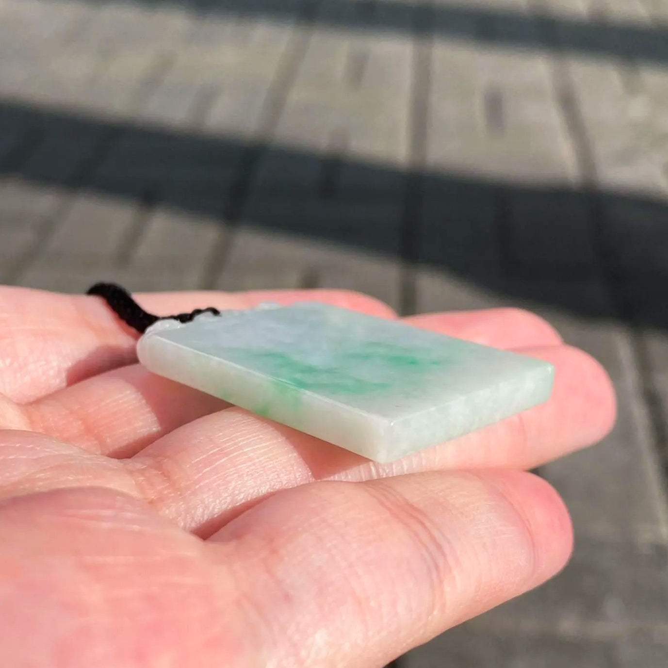 Gransky Handmade Smooth Green Carved Jade Block Pendant