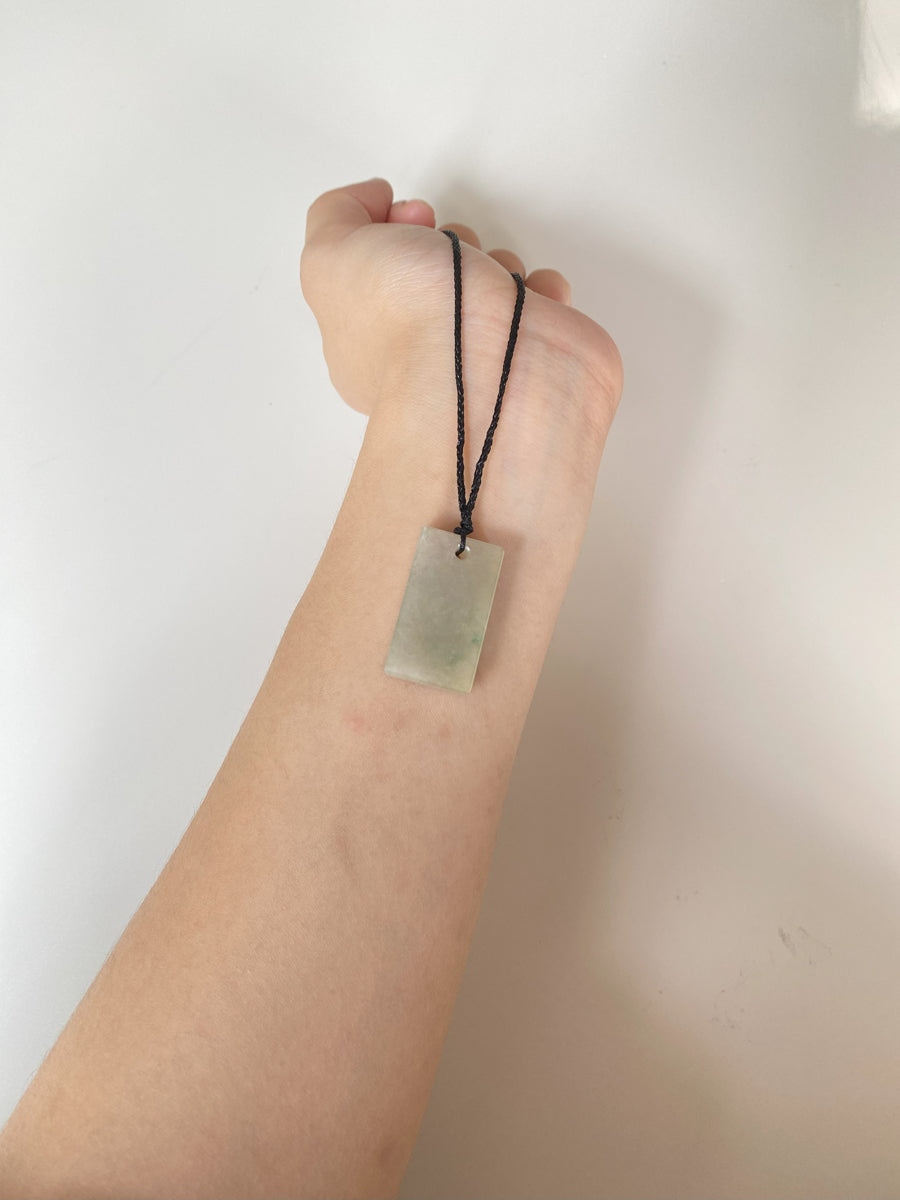 Green and Brown Jade Block Pendant Necklace