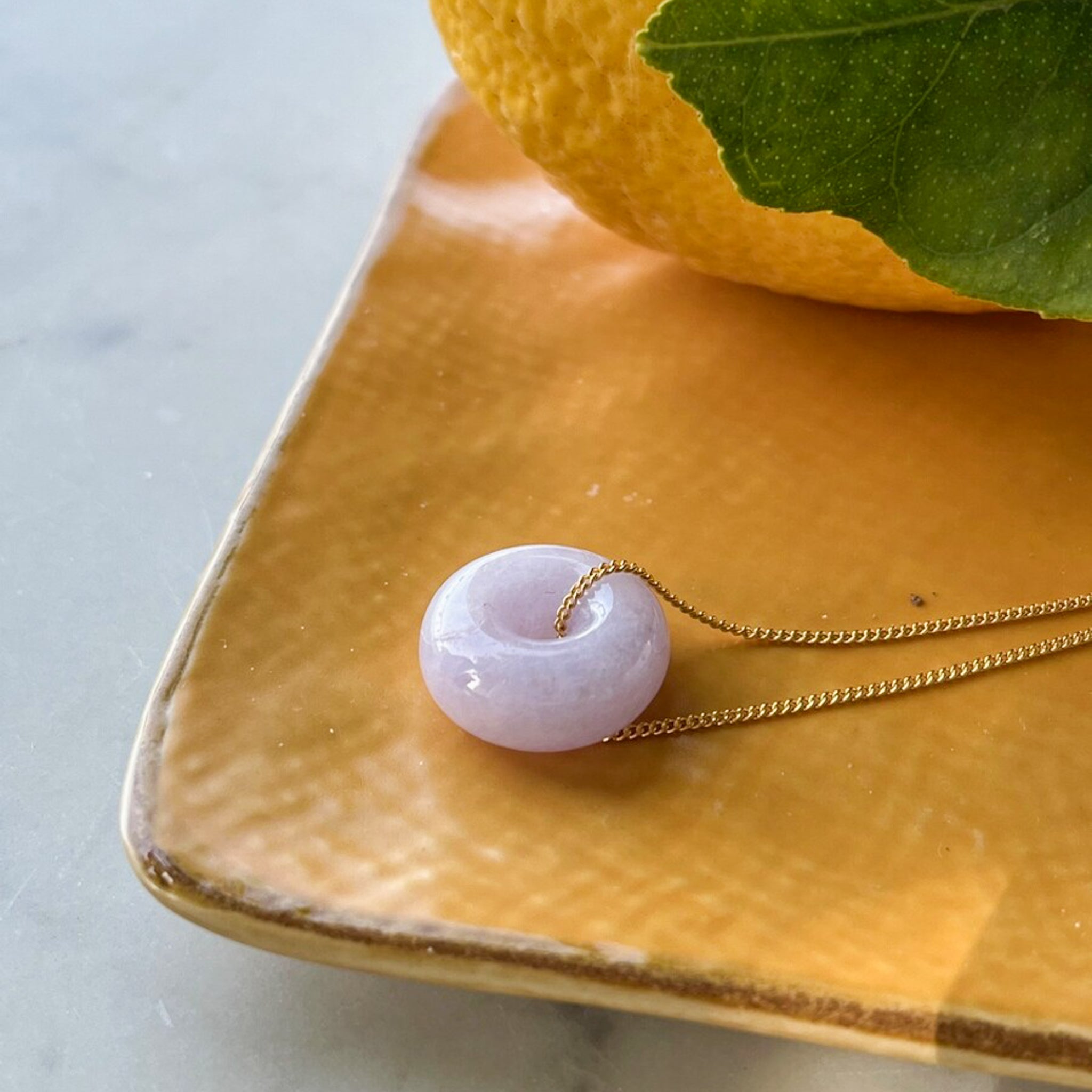 Gransky Natural Grade A Burmese Purple Jadeite Donut Disc Pendant Necklace