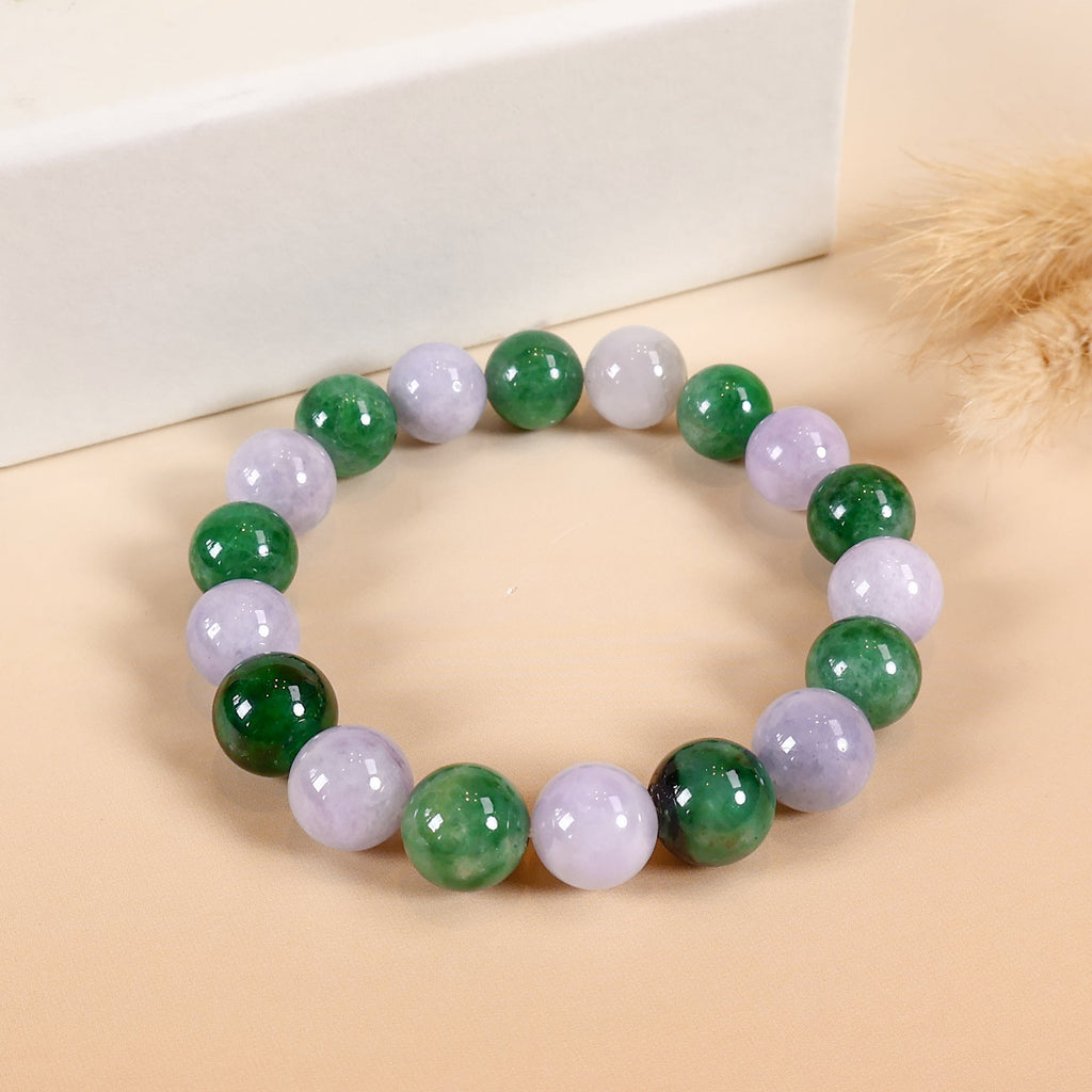 Meditating Beaded Bracelet Intense Green and Purple Jadeite Beads