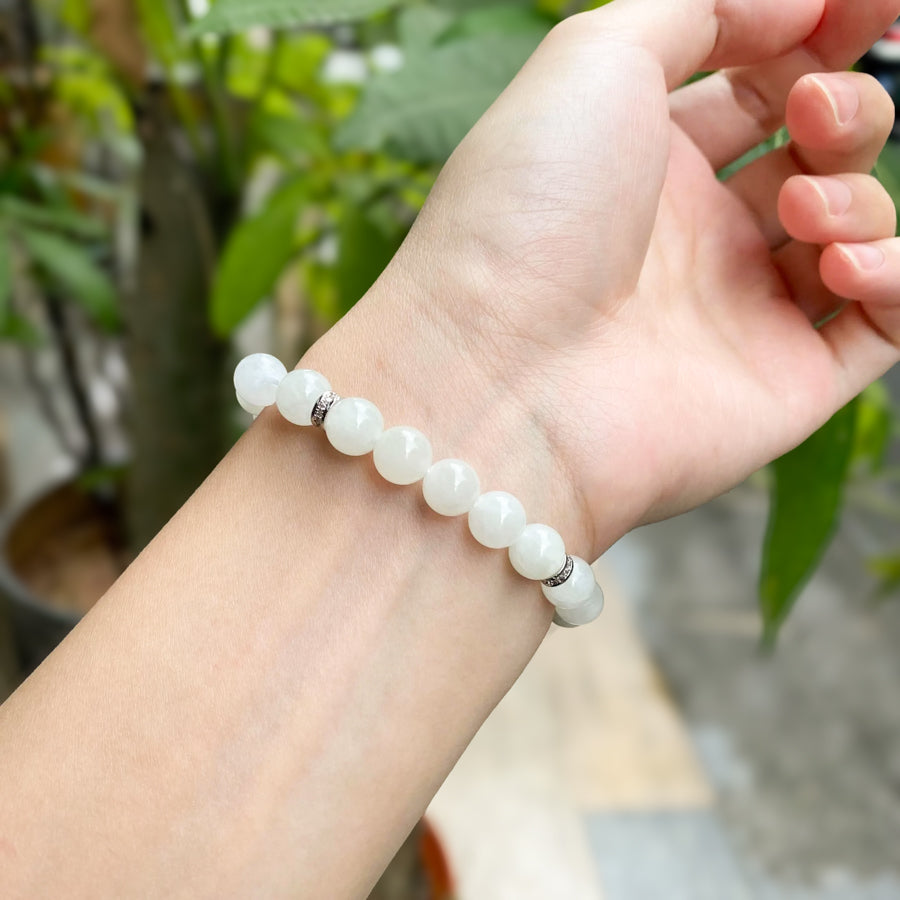 White Jade Beaded Bracelet Natural Type A Burmese Jade